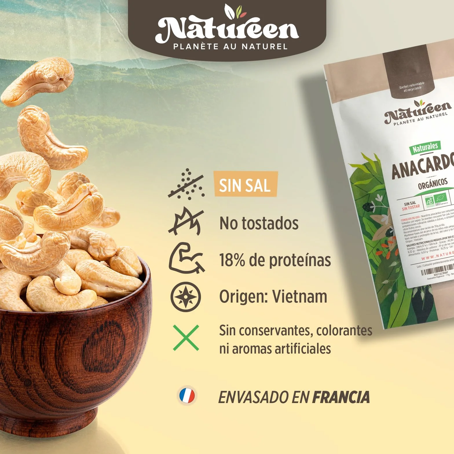 Anacardos Bio 1kg 100% Natural Sin Sal Sin Tostar