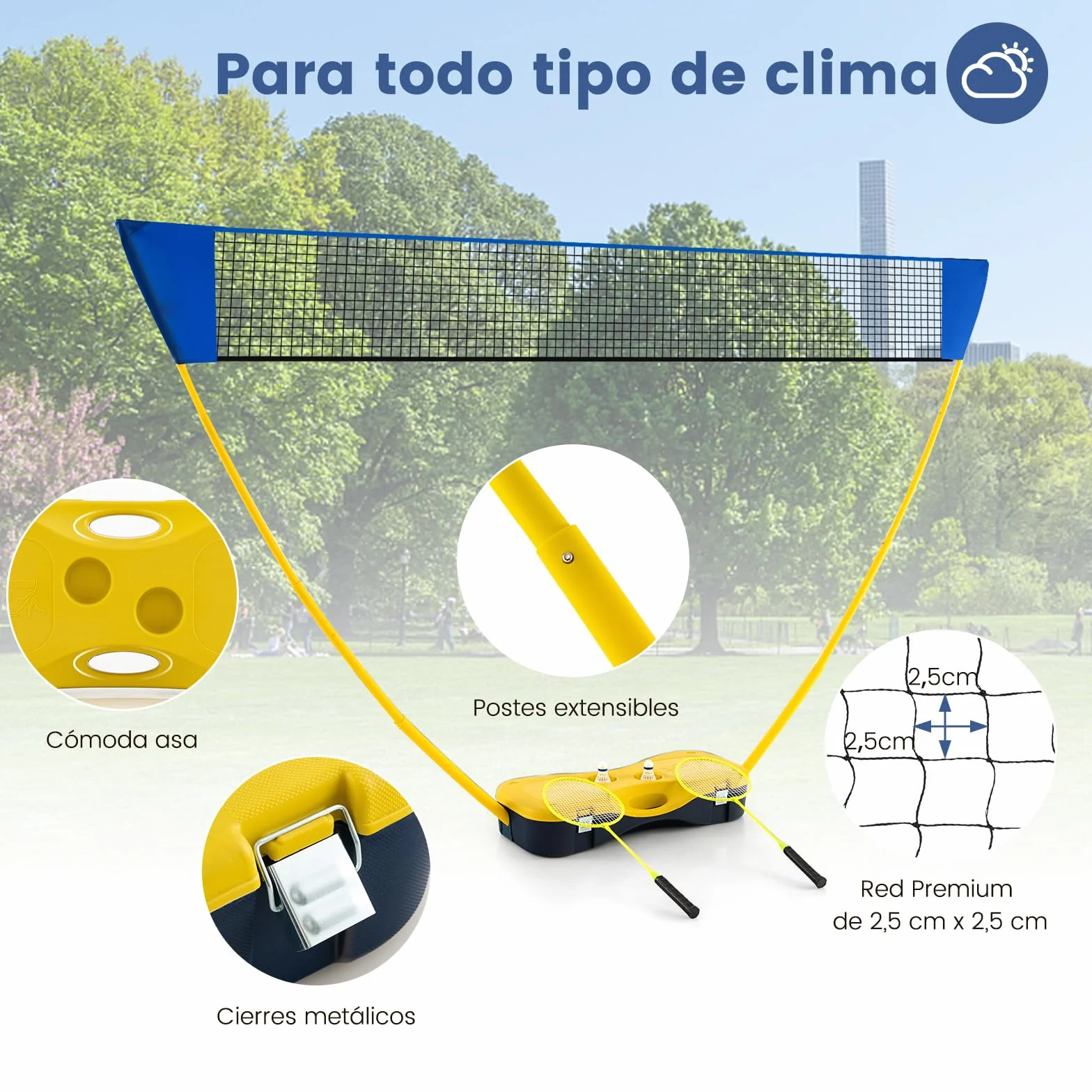 COSTWAY Set de Bádminton Completo, 2 Raquetas, 2 Volantes, Caja Almacenamiento, 270 x 33,5 x 160 cm