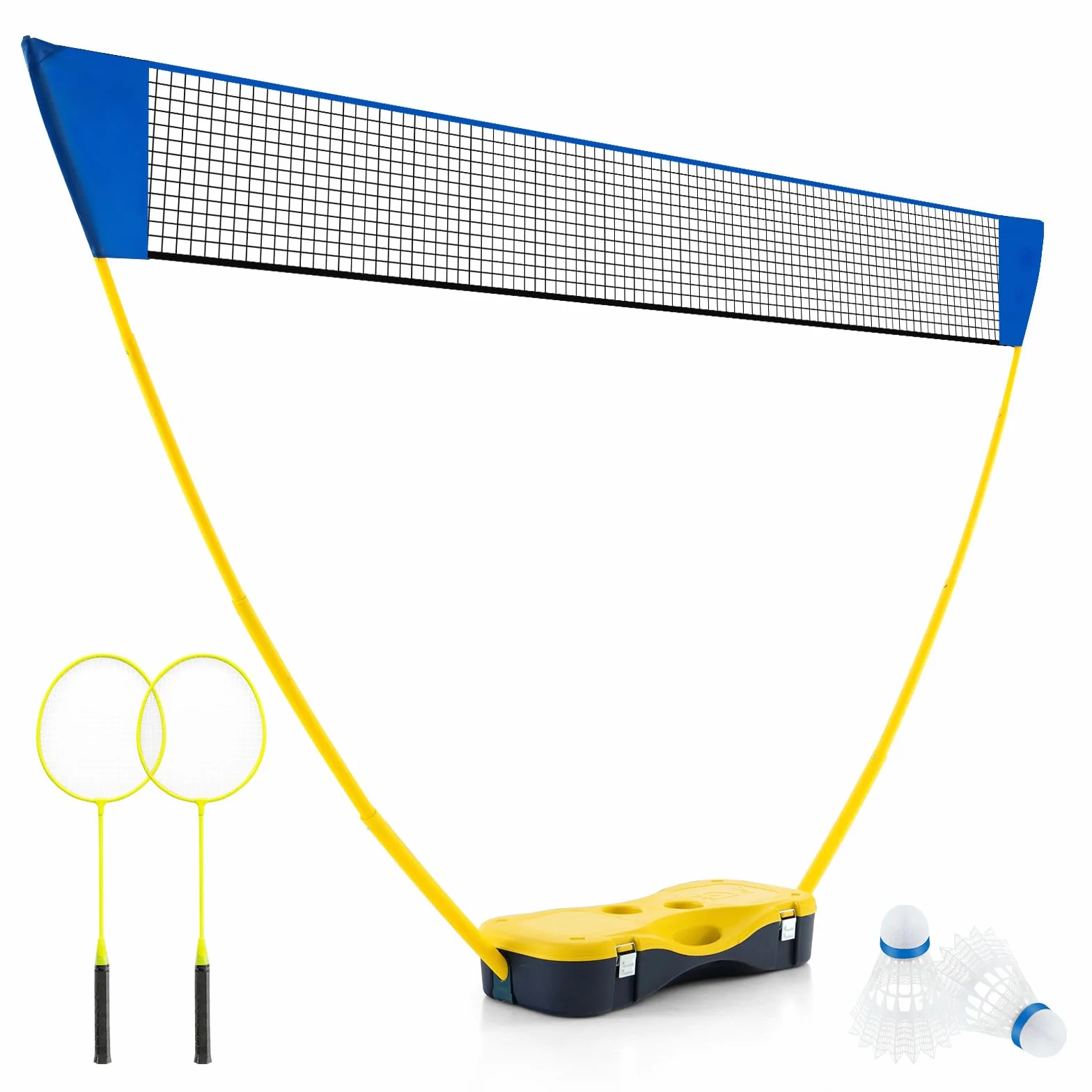 COSTWAY Set de Bádminton Completo, 2 Raquetas, 2 Volantes, Caja Almacenamiento, 270 x 33,5 x 160 cm