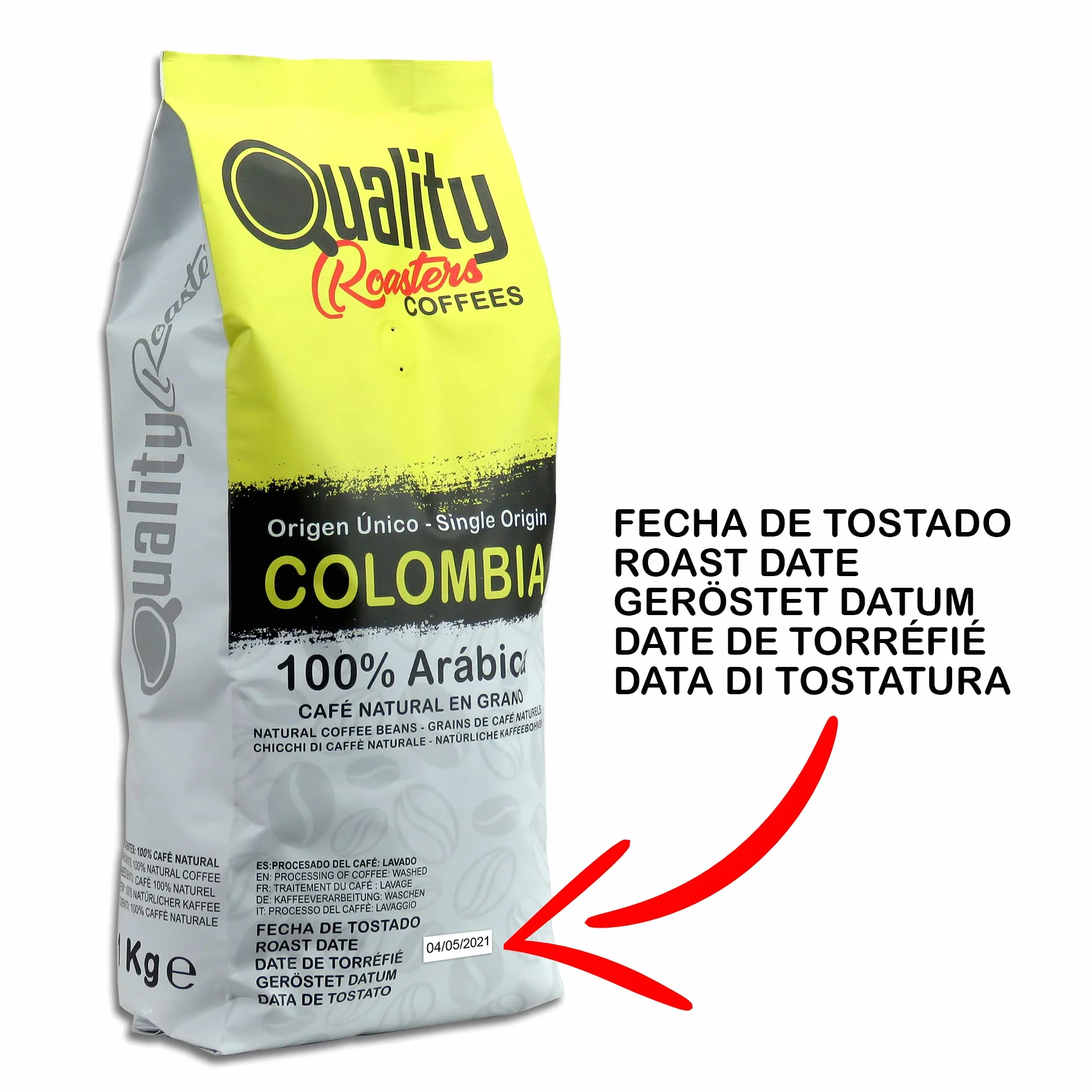 Café en grano natural. 100% Arabica. Origen único Colombia, Tostado artesanal. Tueste Medio. 1Kg