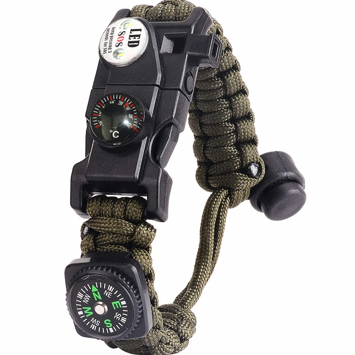 Pulsera Paracord Supervivencia Camuflaje con Flint Brújula Termómetro Silbato para Caminatas Camping