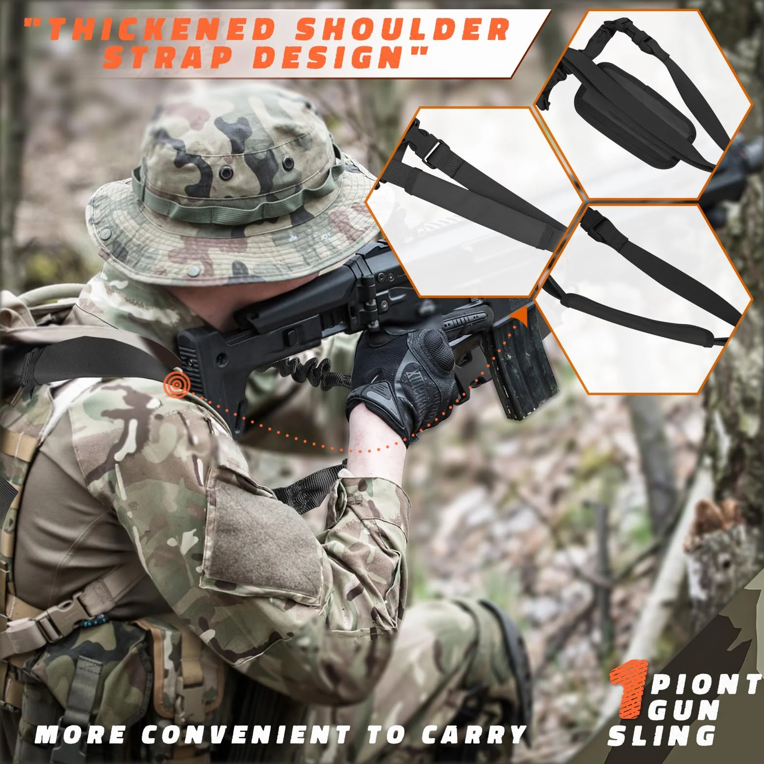 ZONSUSE Correa Portafusil 1 Punto, Cabestrillo Táctico Ajustable Liberación Rápida para Fusil Airsoft Caza