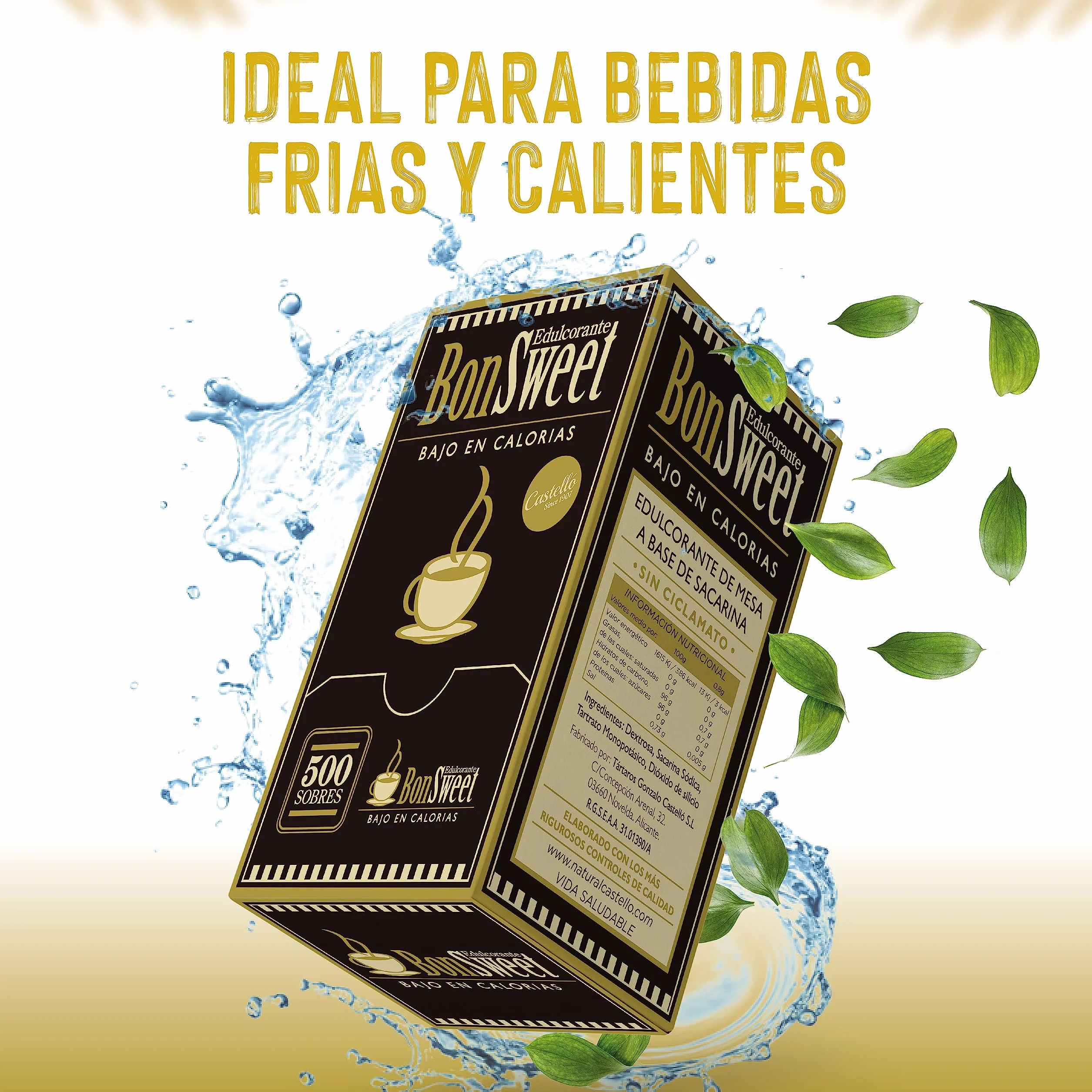 Castello since 1907 Edulcorante Bonsweet Sacarina Sin Ciclamato 500 Sobres | Monodosis | 1 sobre = 0.8g Azúcar | Bajo en Calorías | Ideal Café, Hostelería y Oficina - 400g