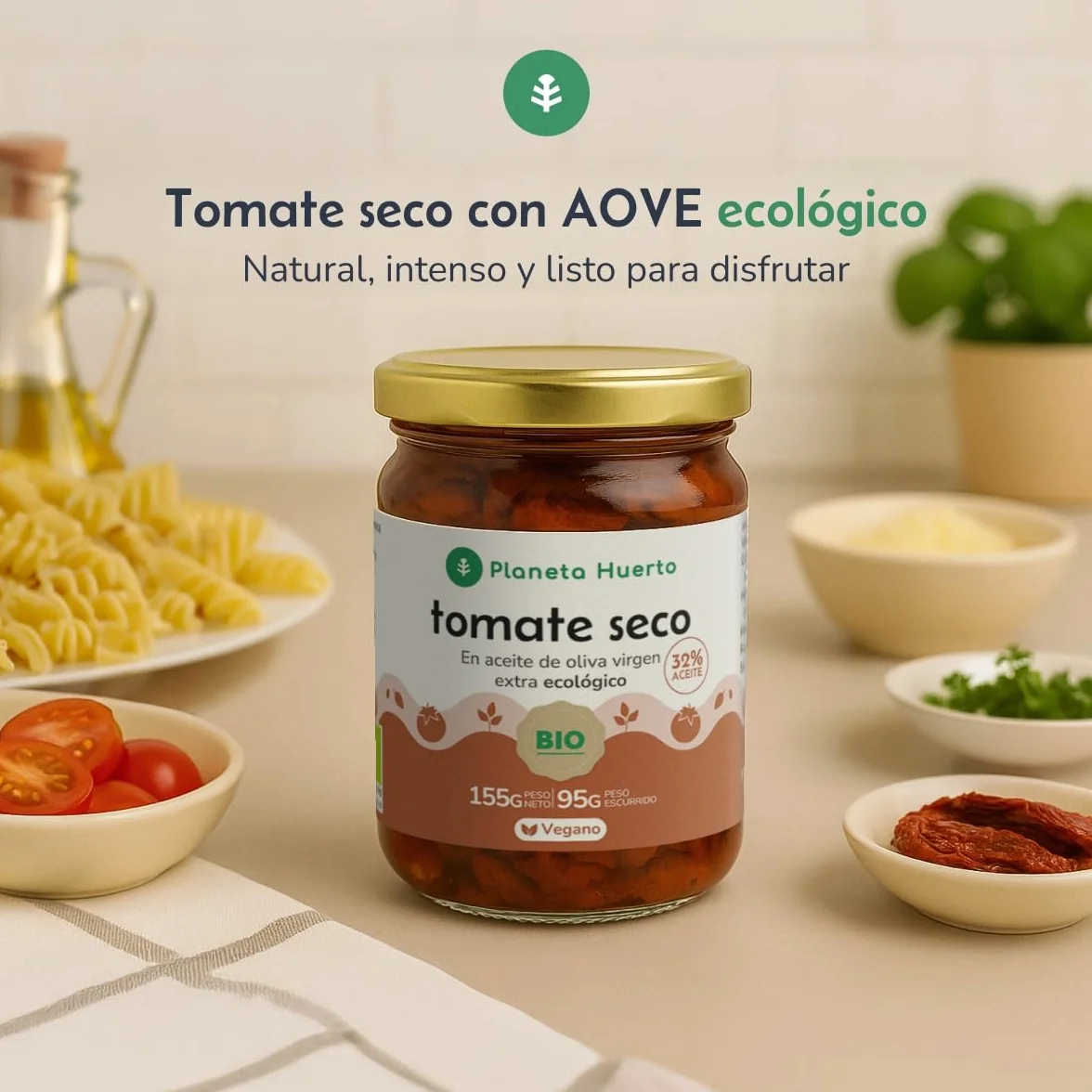 PLANETA HUERTO | Tomate Seco en Aceite de Oliva Virgen Extra Ecológico 155 g, Condimento Mediterráneo BIO -Tomate Seco Ideal para Ensaladas, Pastas y Tostas