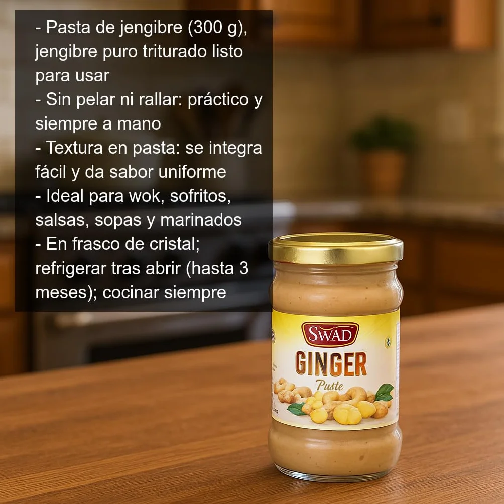 Pasta de Jengibre 300 g 100% jengibre triturado listo para cocinar, ideal para wok, salsas y marinados, sabor asiático sin pelar ni rallar