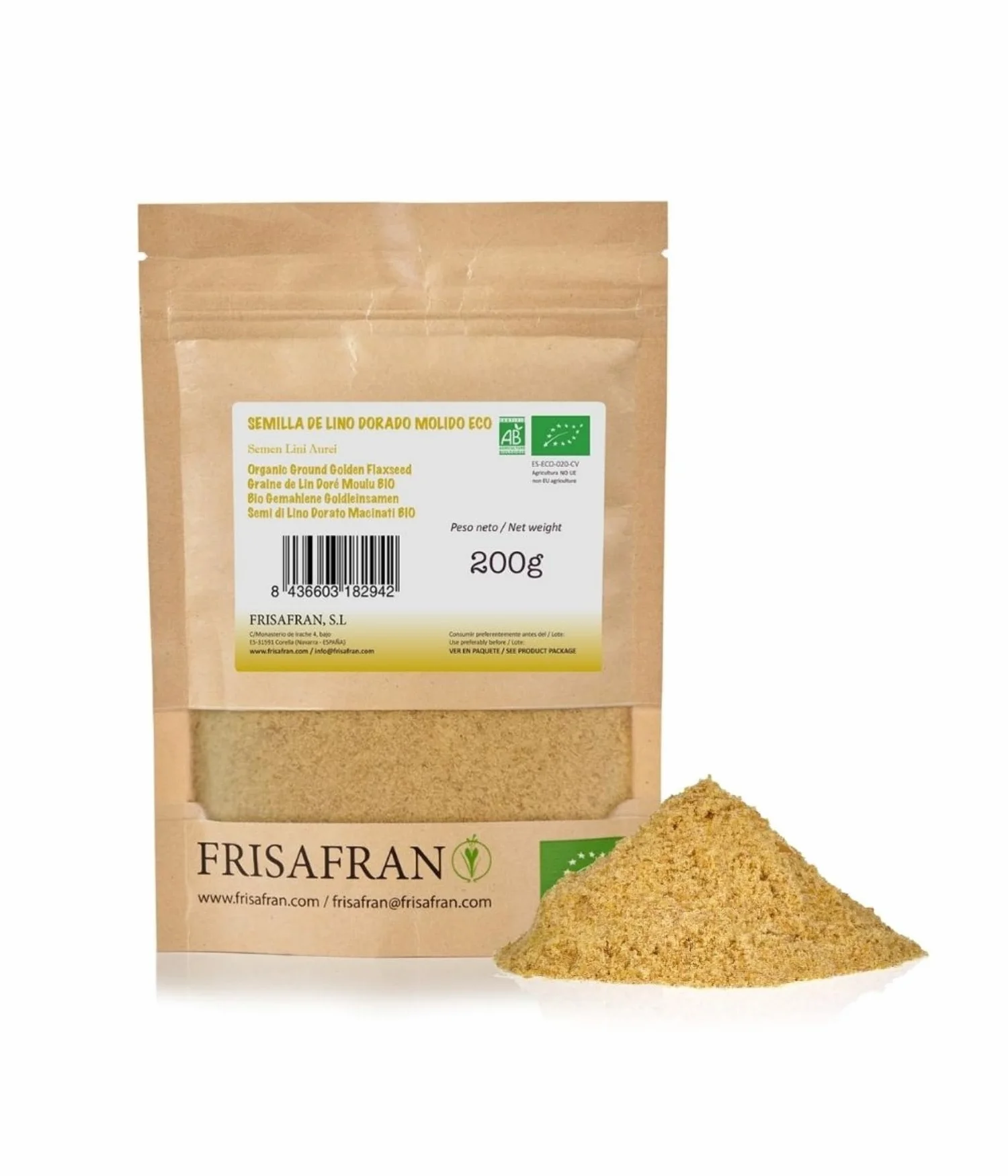 FRISAFRAN | Semilla de Lino Dorado Molida Ecológico 200g | Superalimento Organico | lino dorado | Semillas de lino marrón | Ácidos grasos | Fuente Natural de Fibra | Omega 3 | 100% Vegano | Sin Gluten