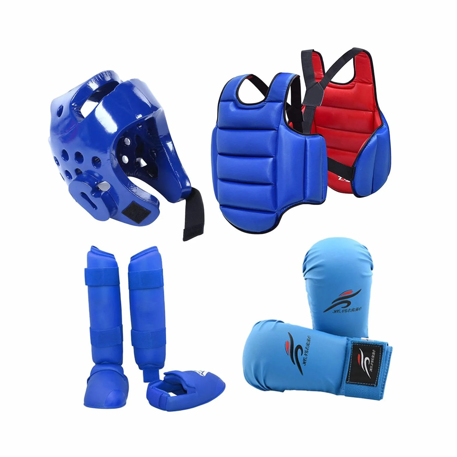 Karate Sparring Set Casco Boxeo Guantes Espinilleras Protector Corporal Entrenamiento Competición