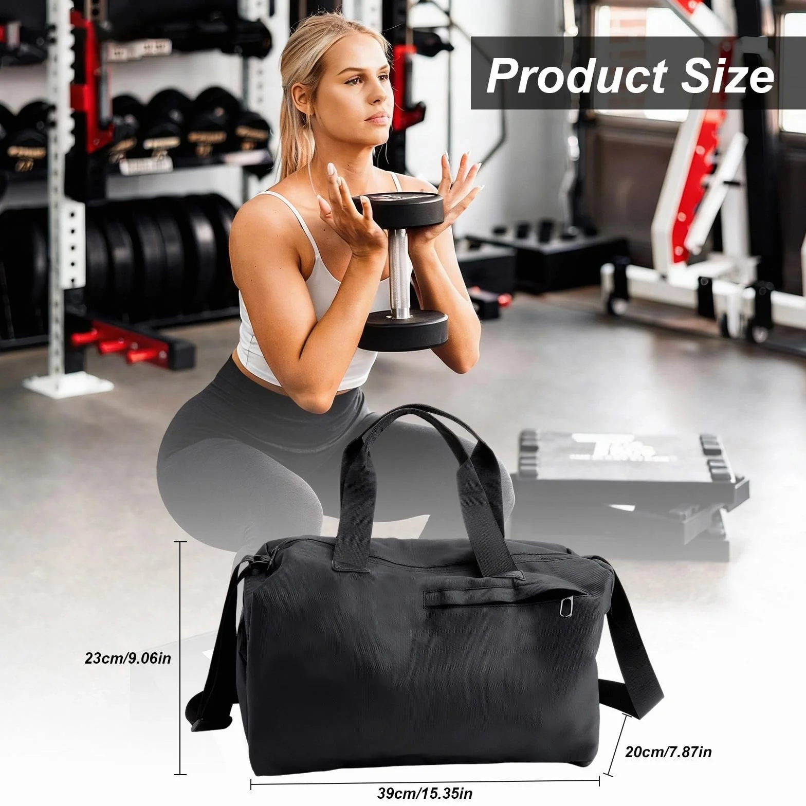 Bolsa de deporte con compartimento húmedo y seco, para zapatos, múltiples bolsillos, negra