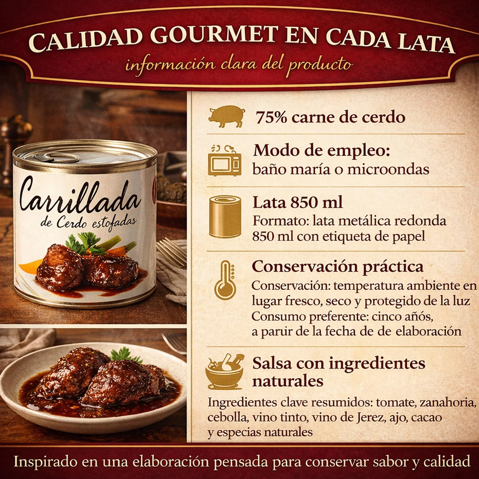 POLGRI Carrilladas de Cerdo Estofadas 800 g Comida Preparada Premium 2 Latas