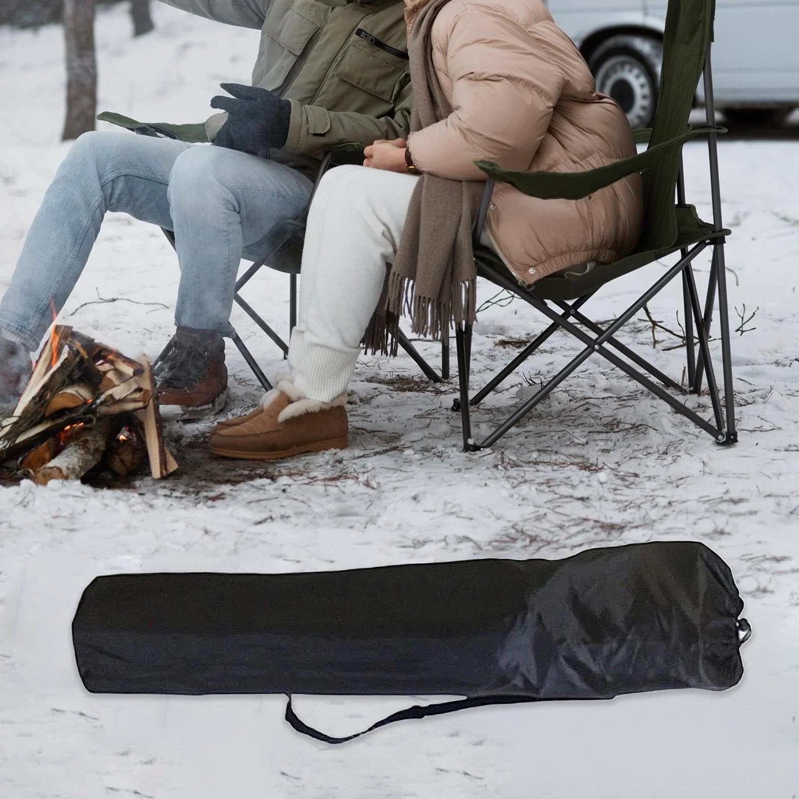 Bolsa de Transporte para Silla de Camping Funda Repuesto Almacenaje Portátil Costuras Reforzadas Pesca Caza Negro