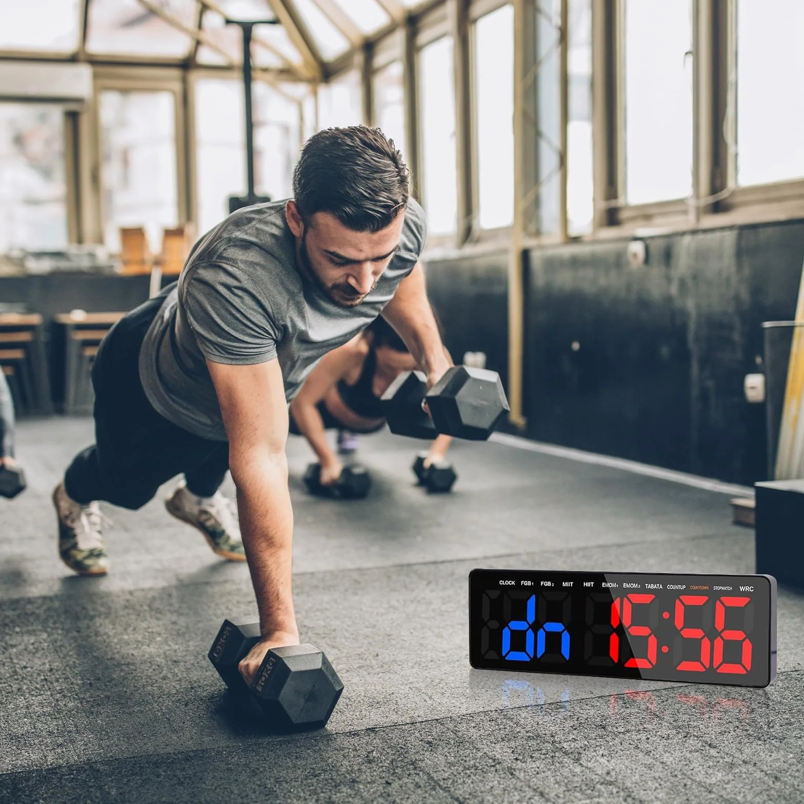 Temporizador de Gimnasio LED 16.5" Grande Reloj de Pared Digital con Countdown & Up Cronómetro, Brillo y Volumen Ajustable, Control Remoto