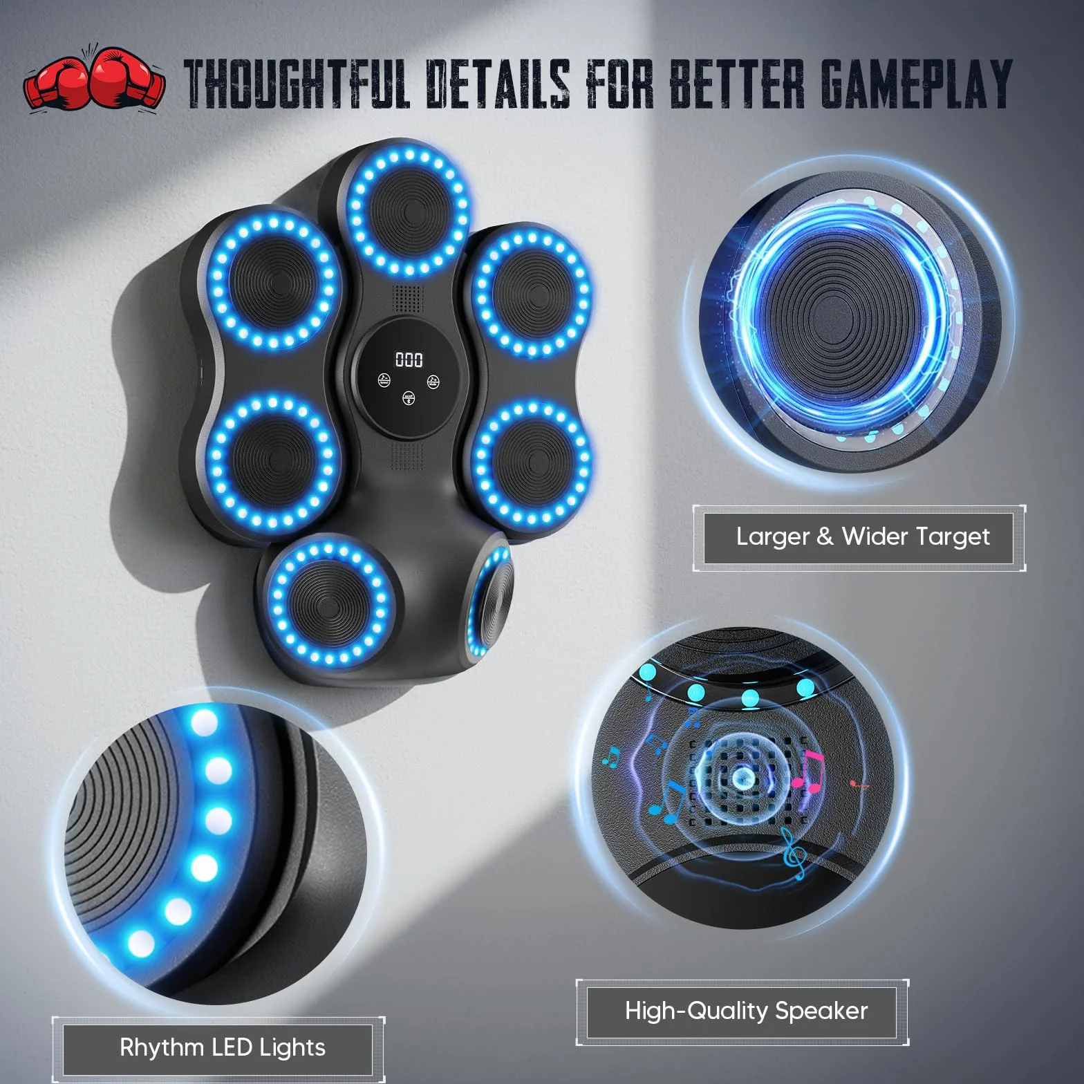 Maquina Boxeo Pared Musical con Bluetooth y Pantalla LED, 9 Velocidades, 11 Modos Entrenamiento