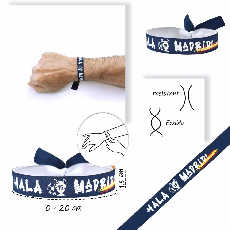 BDM Pulsera Madrid Merengue de tela ajustable, pulsera vikingos, hala Madrid