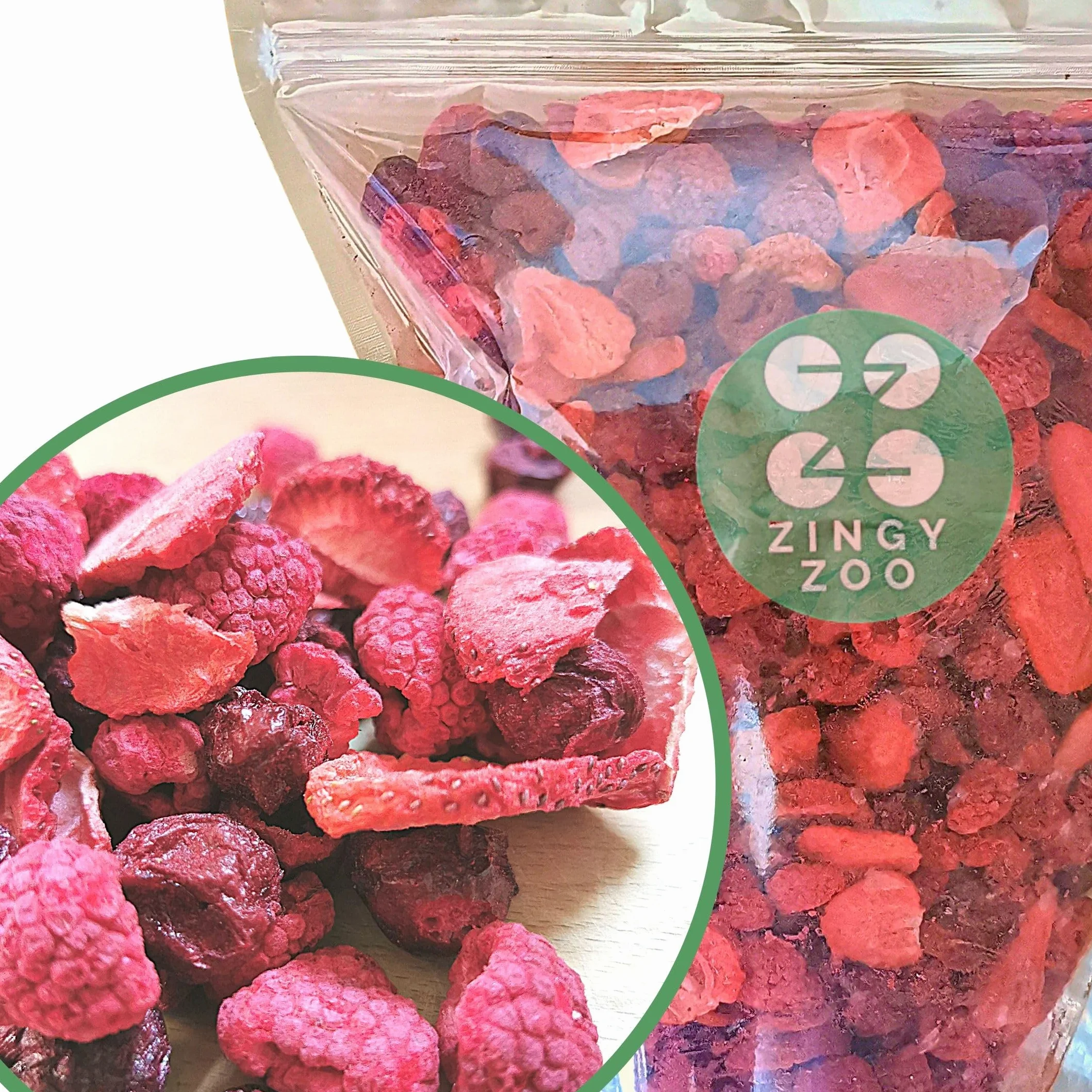 Frutas Liofilizadas | XL 300g Mezcla Fresa Seca, Frambuesa, Cereza Agria | Fruta Seca Pura | Comida Liofilizada | Freeze Dried Fruit Strawberry Raspberry Cherry Mix | Fruta Roja de Verano ZingyZoo