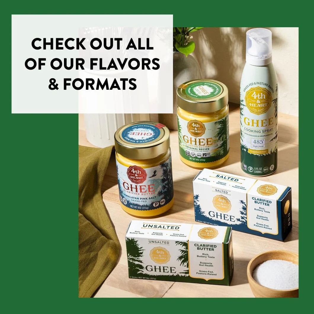 4th & Heart - Ghee mantequilla alimentada con pasto clarificada mantequilla cúrcuma - 9 oz.