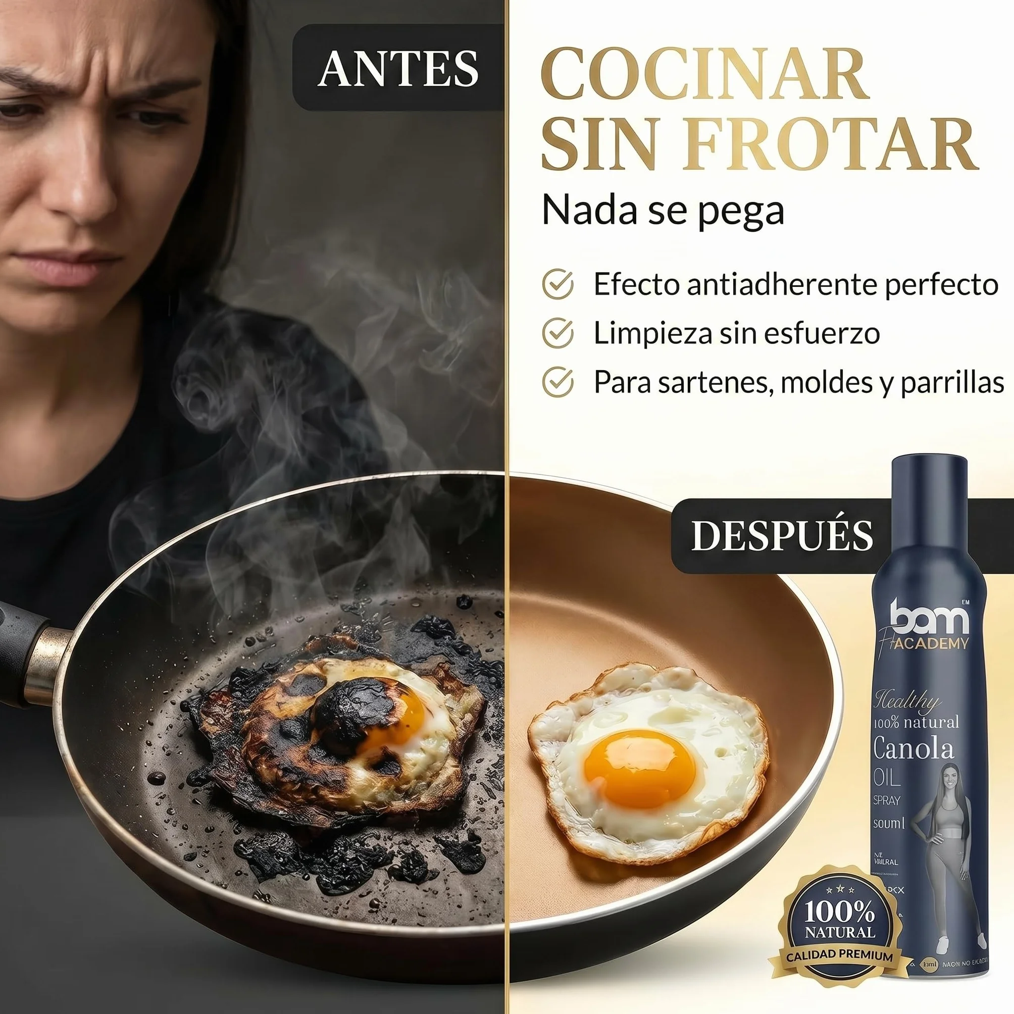 BAM Aceite de canola en spray, Aceite natural 100% en spray para cocinar, Para cocinar y freír de forma saludable, 200 ml