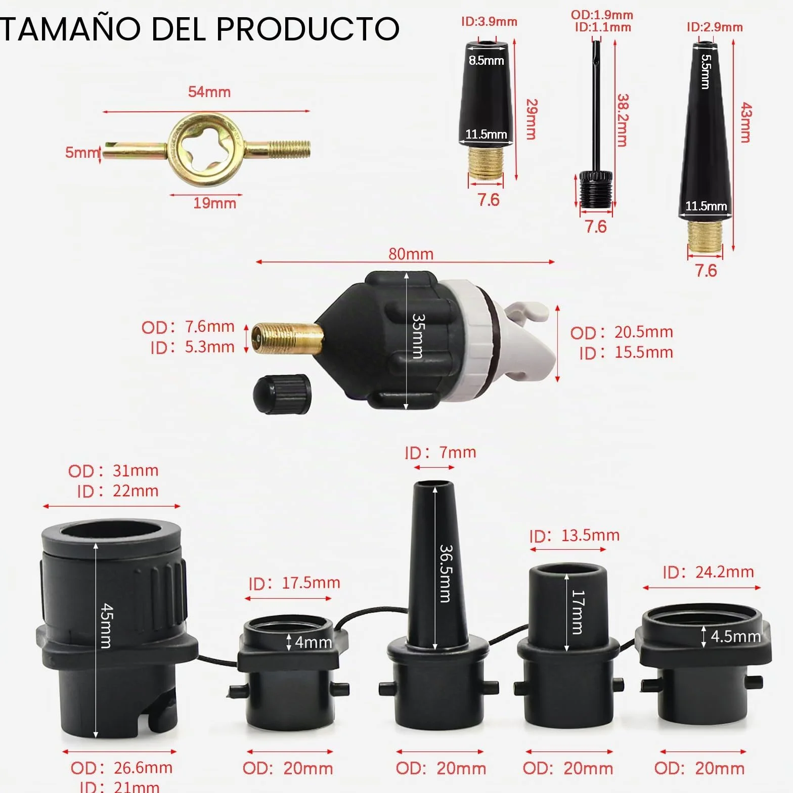 Adaptador Inflador Paddle Surf 8 Piezas Set Compresor Accesorios Hinchable