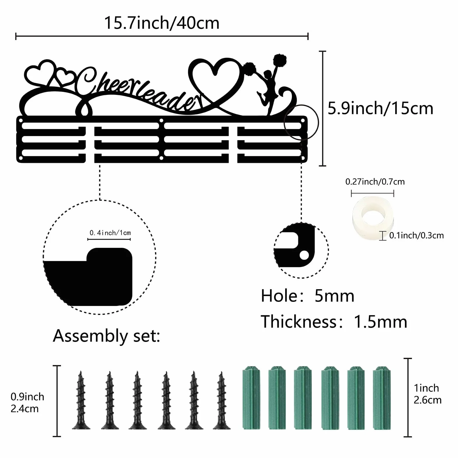 CREATCABIN Colgador Medallas Animadora Soporte Pared Hierro 40x15cm Metal