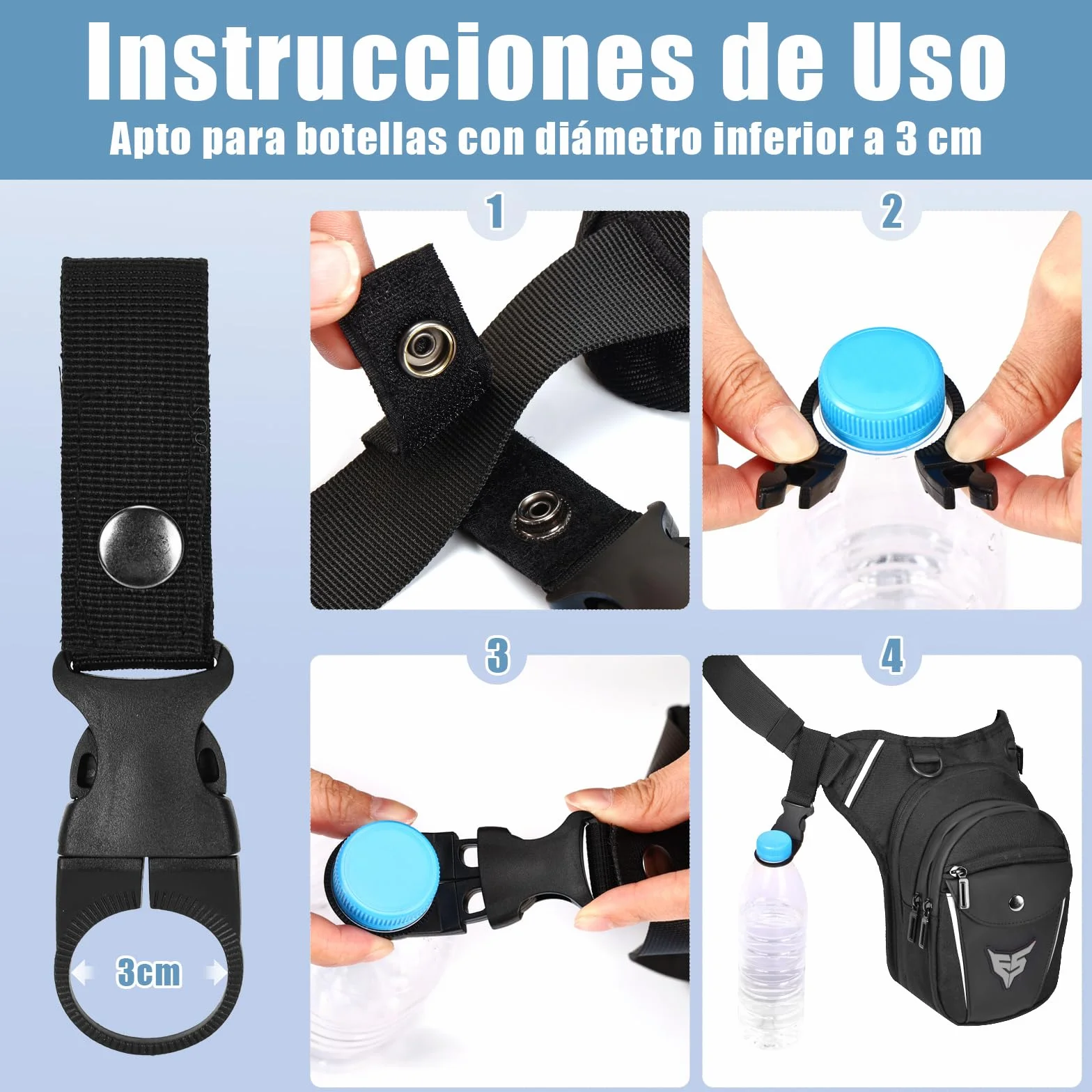 Eshow Pernera Moto Ampliable con Portabotella y Tira Reflectante para Ciclismo Montañismo Senderismo Negro