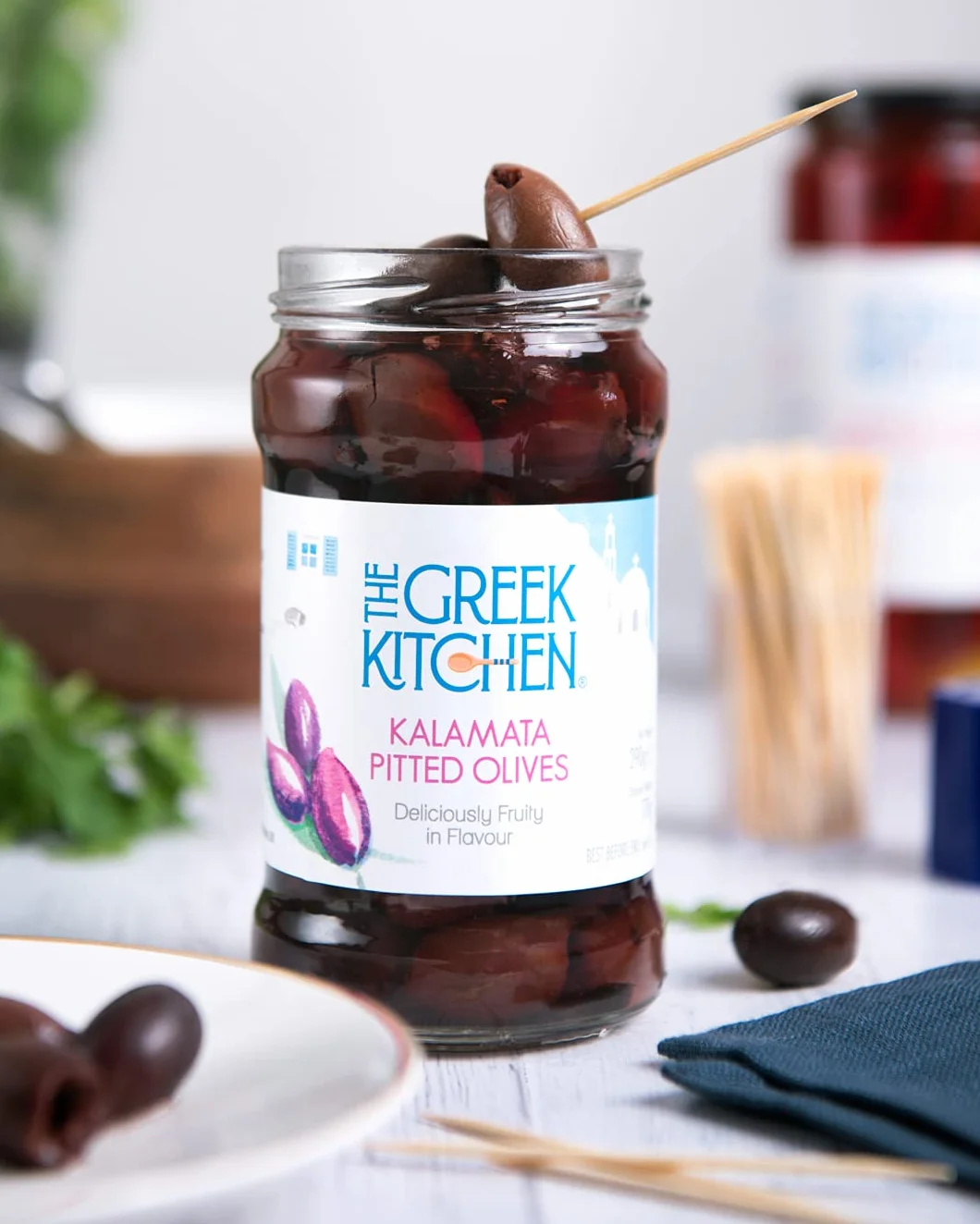 The Greek Kitchen Aceitunas deshuesadas Kalamata – recogidas a mano y curadas naturalmente, 290g
