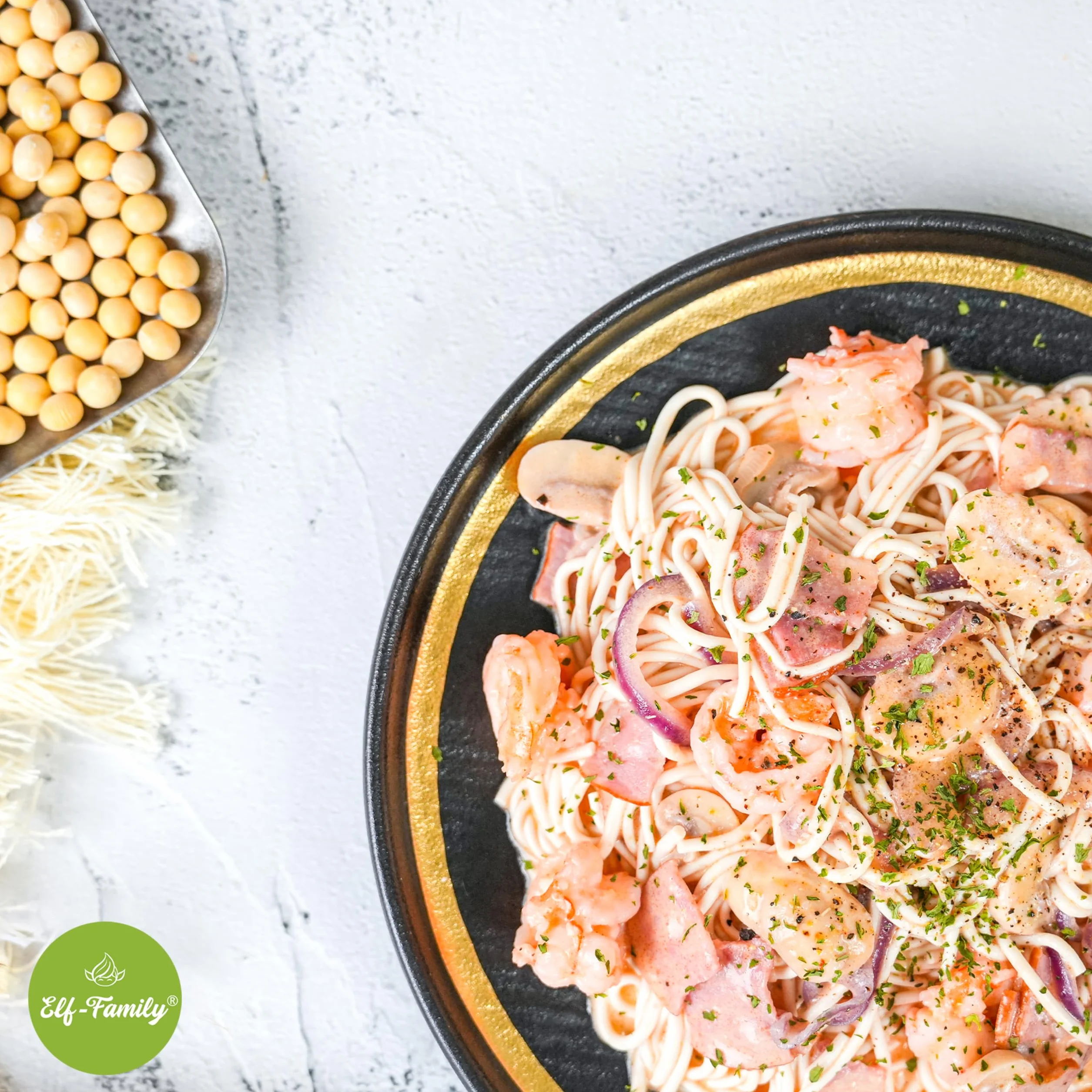 Elf-Family Fideos de tofu - (300 g × 6er) Fideos Instantáneos de Alta Proteína, Menos Carbohidratos, Baja en Carbohidratos, Vegana, Preparación Rápida, Auténtica de Tailandia, Baja Grasa y Sin