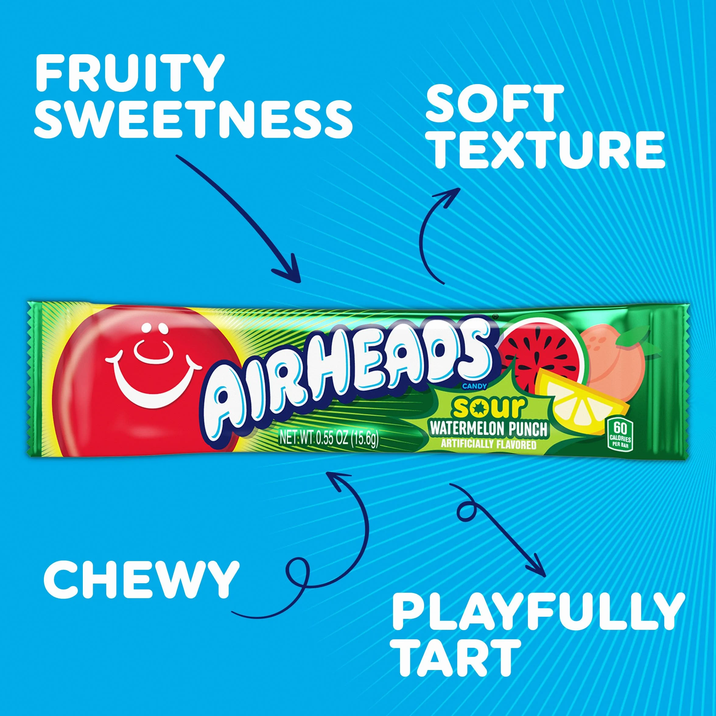 Airheads Barras de caramelo agrio, sabor a ponche de sandía, a granel, concesiones, fiestas, 36 barras