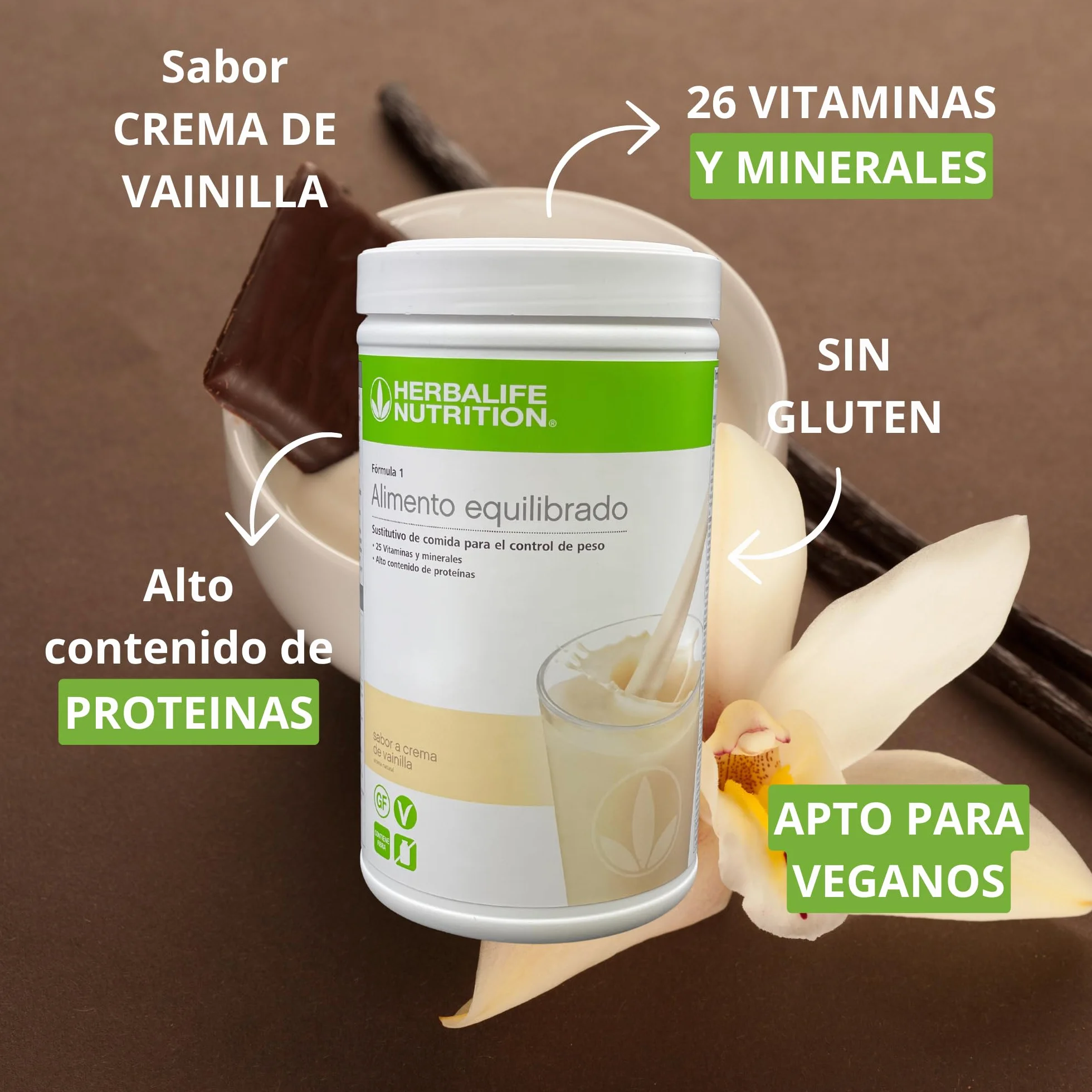 HerbalifeNutrition Formula 1 Crema de Vainilla - Batido Proteinas - Batidos Sustitutivos de Comida para Adelgazar - Alimento Equilibrado Apto para Veganos 550g (550g, Crema de Vainilla)