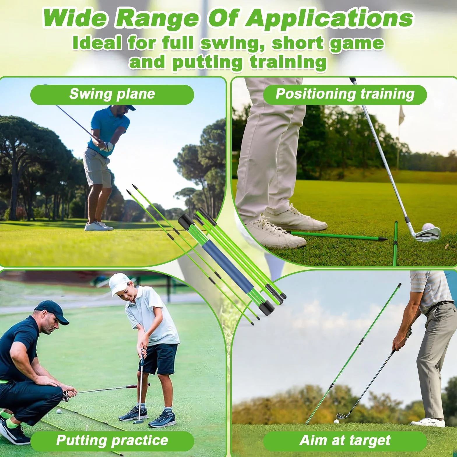 Palos de Alineación Golf Plegables 123cm, Varillas Entrenador Swing Fibra Vidrio 3 Secciones para Principiantes