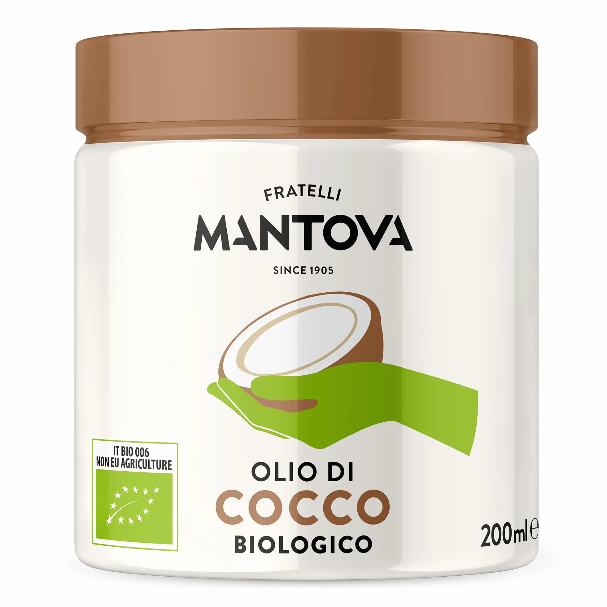 Mantova Aceite de Coco Orgánico en Tarro 200ml – Natural, Vegano, Saludable – Para Cocina, Horno, Sartén, Smoothies y Snacks – Energía y Bienestar – Idea de Regalo