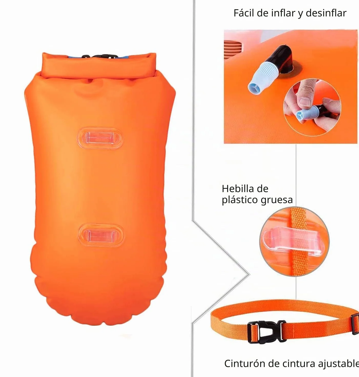 Boya de Natación 20L con Bolsa Estanca, Cinturón Ajustable Swim Buoy para Triatlón, Inflable Muy Visible