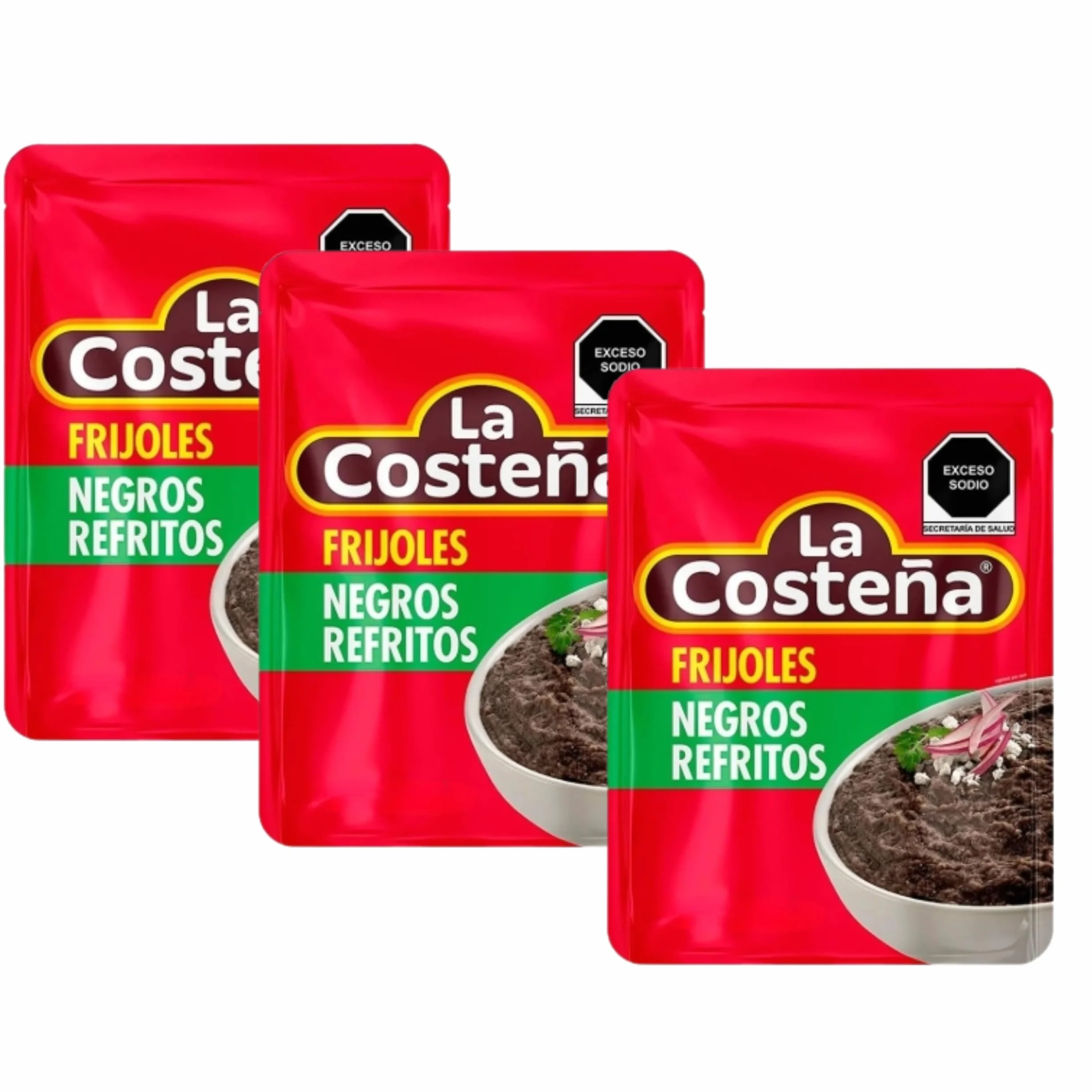 Pack x3 Frijoles Negros Refritos La Costeña 220g, Frijoles Mexicanos Listos para Comer, Ideal para Tacos y Burritos