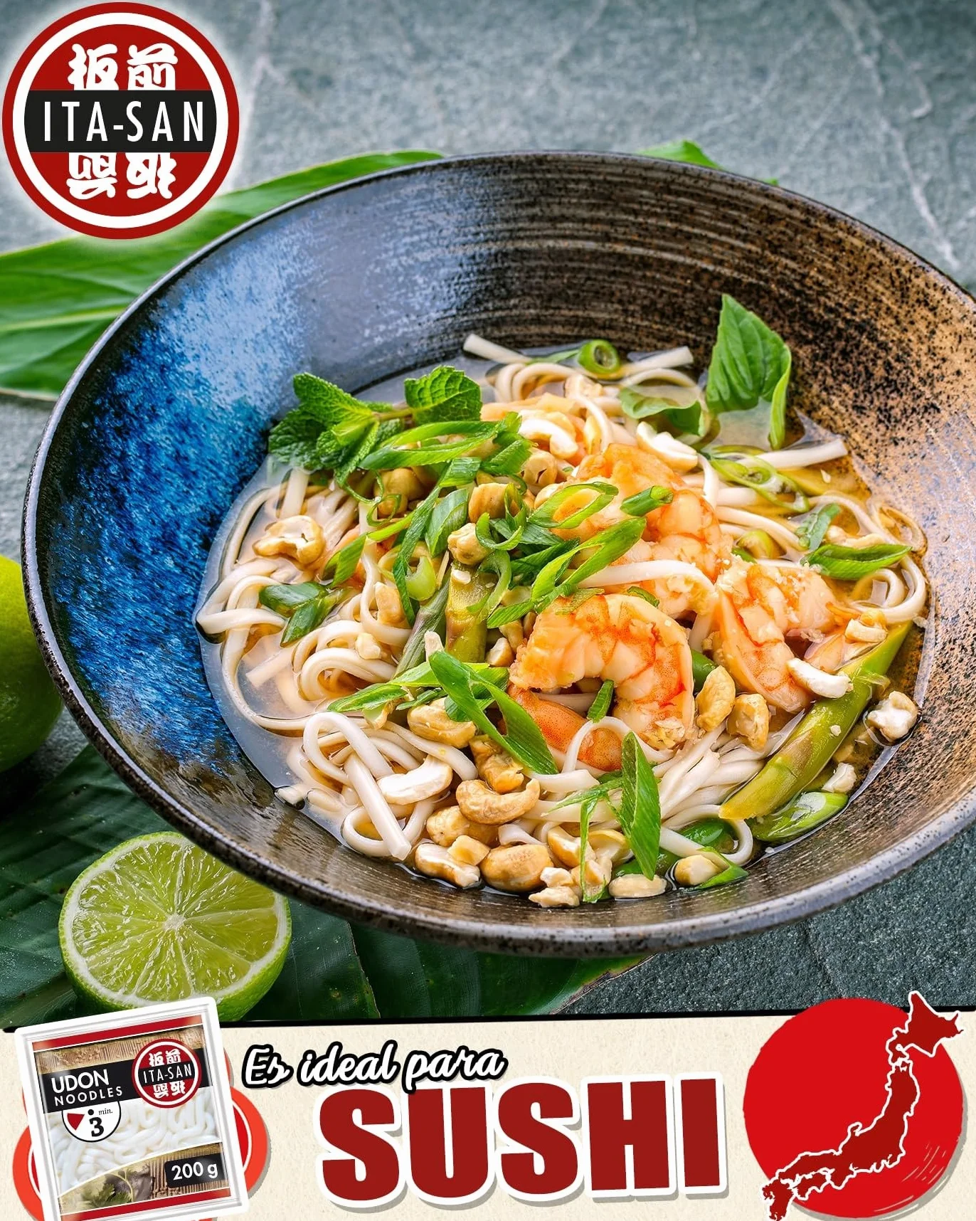 ITA-SAN Fideos Udon cocidos vegetariano 30 x 200 g