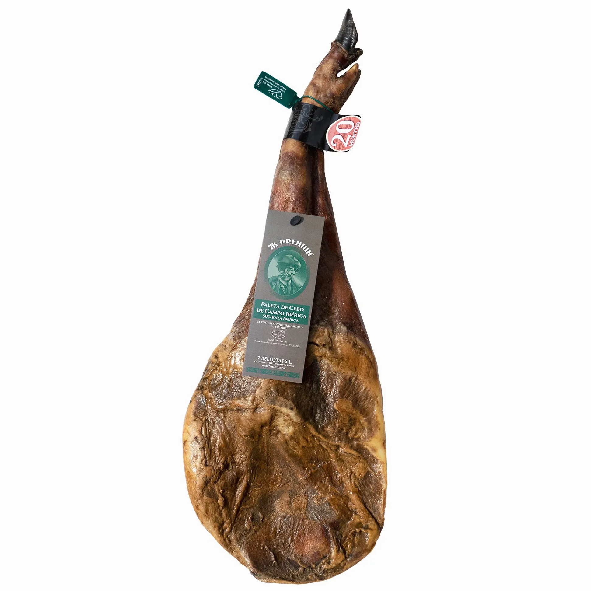 Paleta de Jamón ibérico 7B PREMIUM | Paleta de Cebo de Campo 50% Raza Ibérica | Paleta ibérica de Pata Negra con 20 Meses de Curación Natural