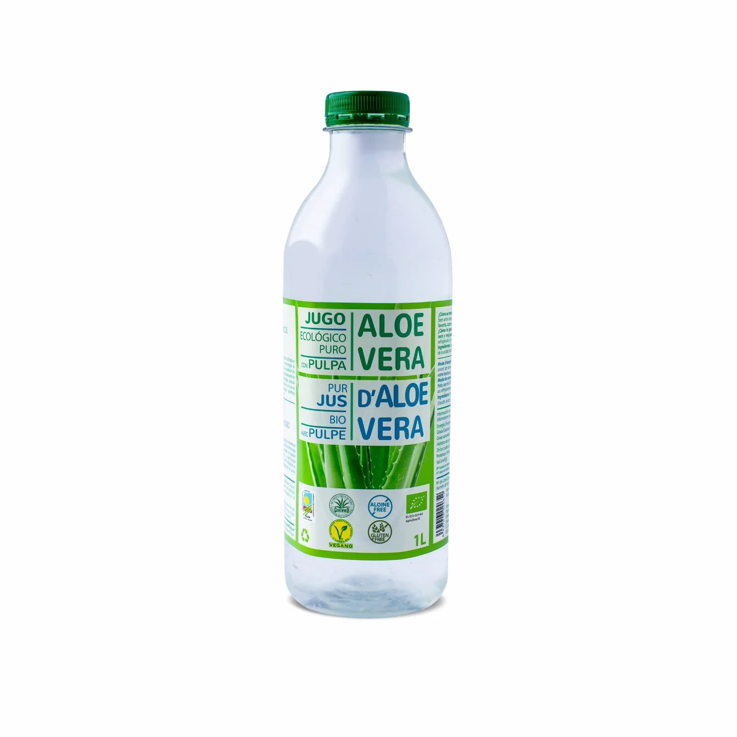 Green Frog - Bebida de Aloe Vera Puro con Pulpa (99,8%) - 1 Litro - Certificado Bio Europeo - 100% Ecológico - Libre de Aloínas y Azúcares - Rico en Vitaminas y Aminoácidos