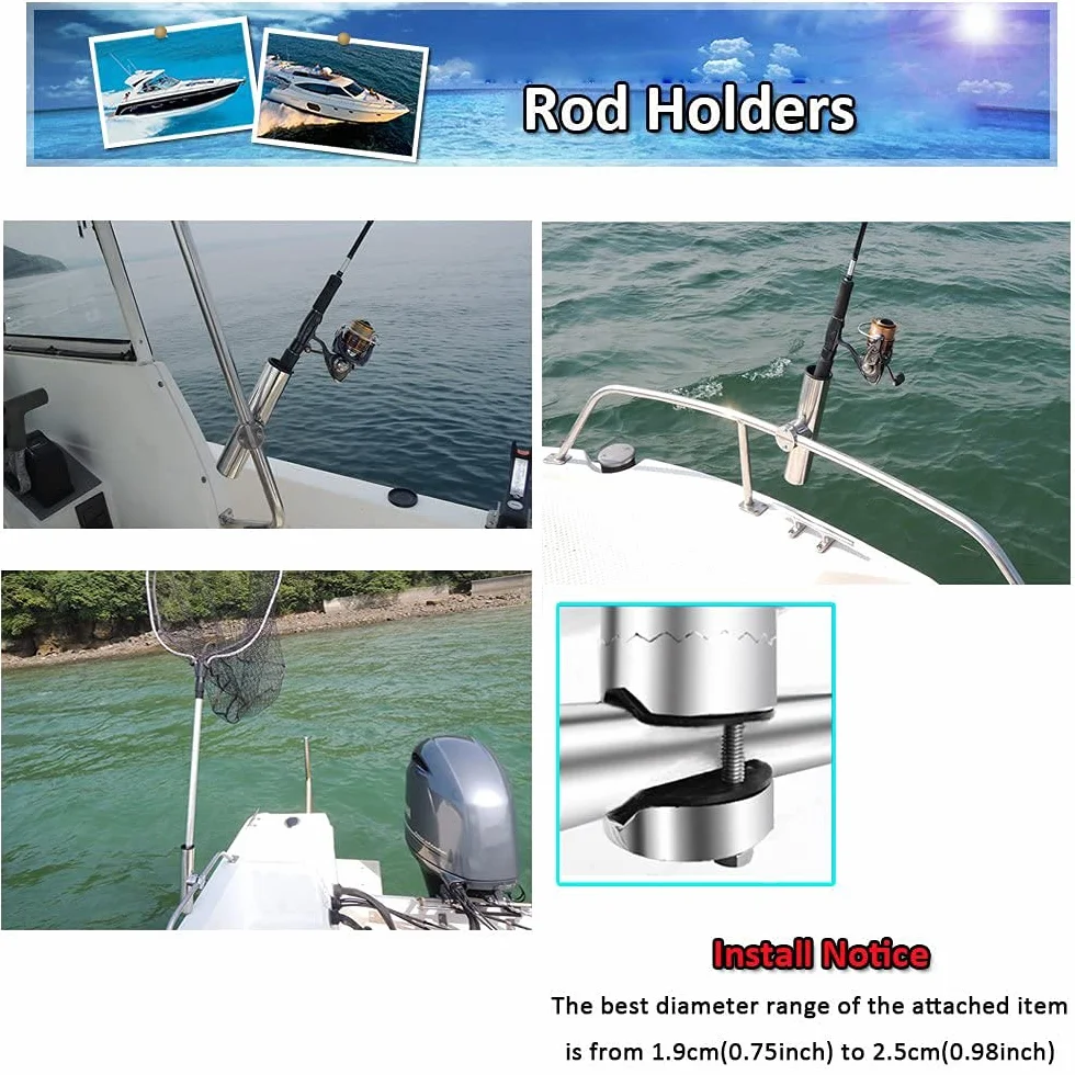AMYSPORTS Soporte Cañas de Pescar Inoxidable para Barco Rieles 3/4" a 1" 19 mm a 25 mm