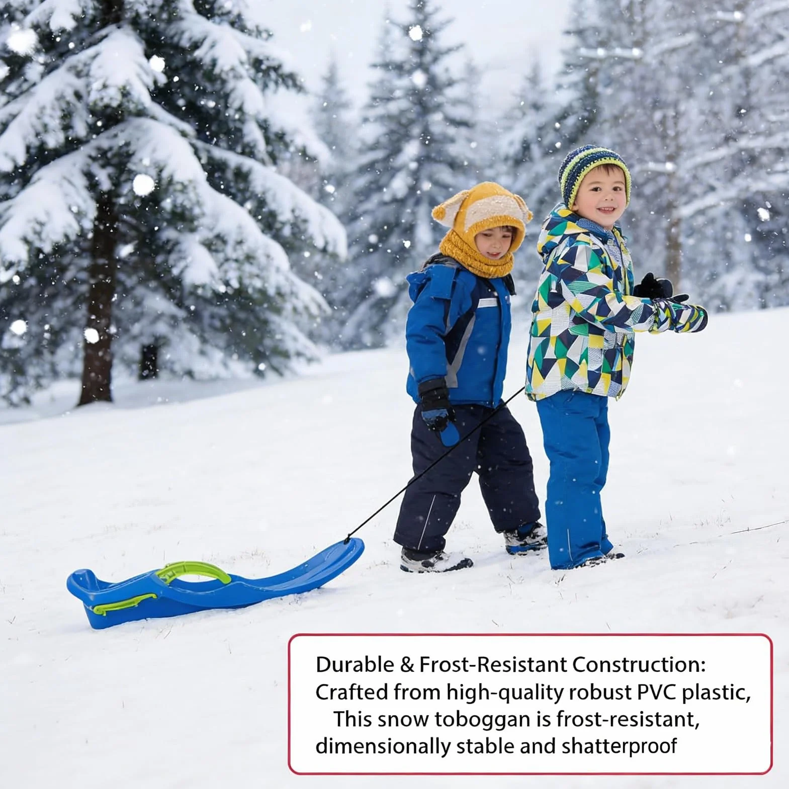 Tobogán con Frenos 79x38x16cm Trineo de Nieve de Plástico para Niños y Adultos