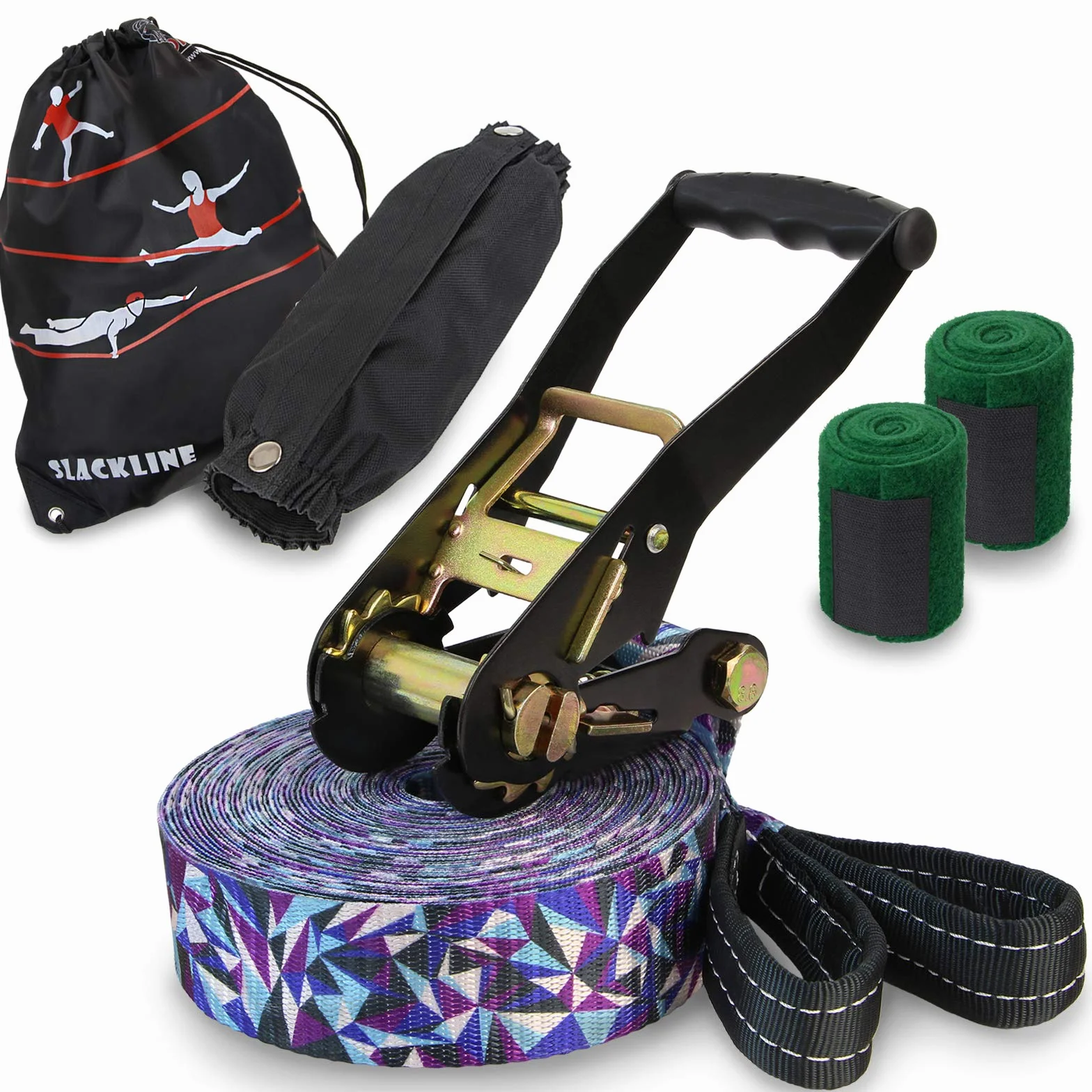 ALPIDEX Slackline Set 15 m Protector de árbol Protector de trinquete