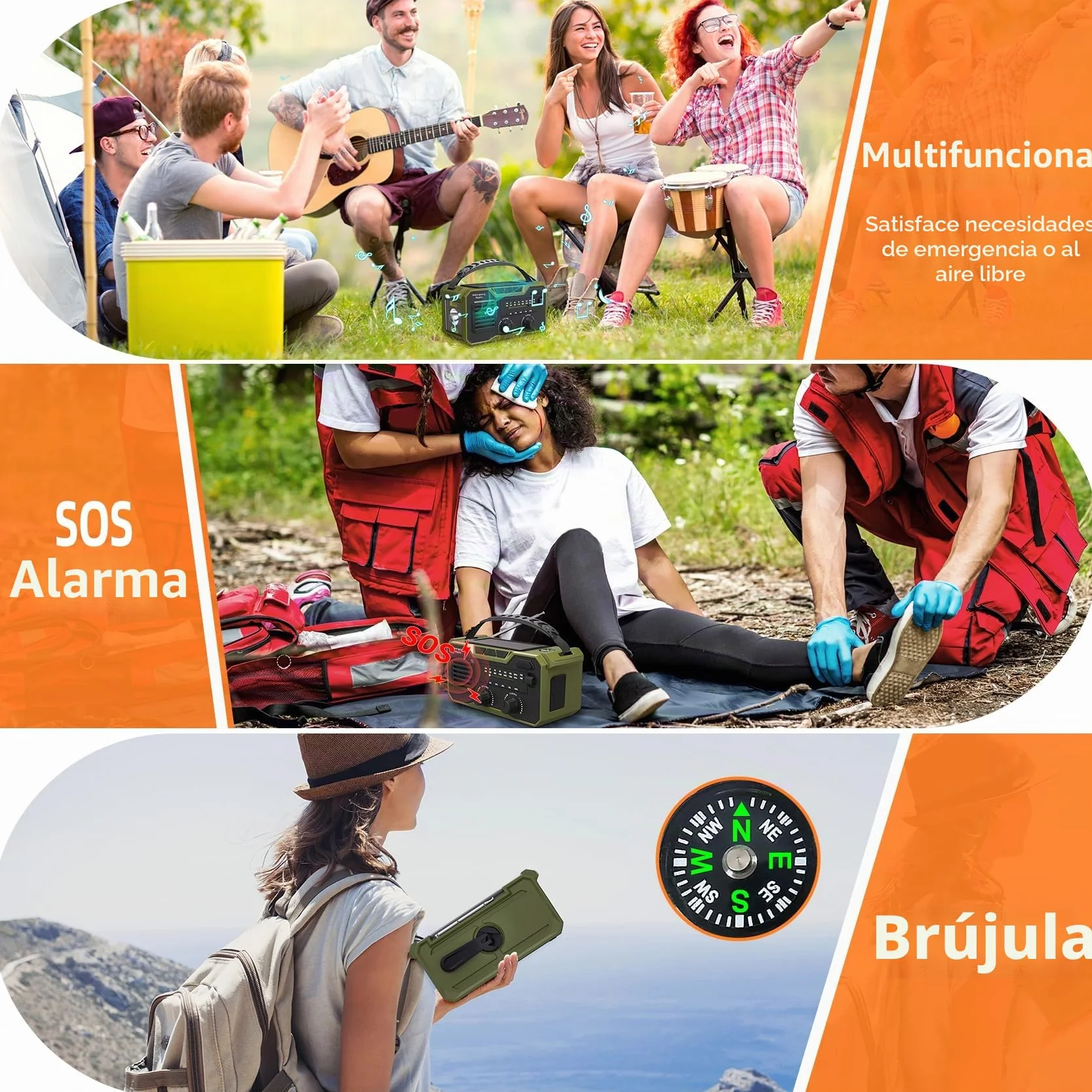 Radio Solar de Emergencia 27000 mAh FM/AM con Alarma SOS y Lámpara, Carga Móvil y Bluetooth (Verde)