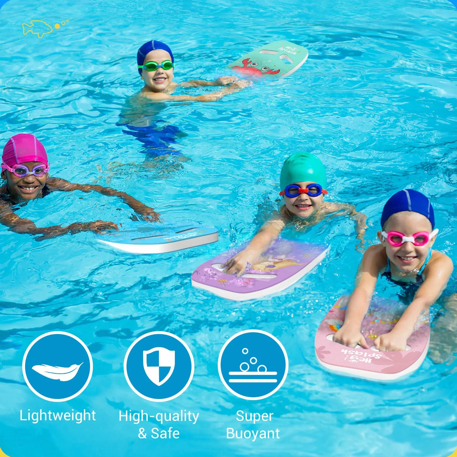 HeySplash Tabla de Natación para Niños, Flotador Ligero Seguro, Entrenamiento de Piernas