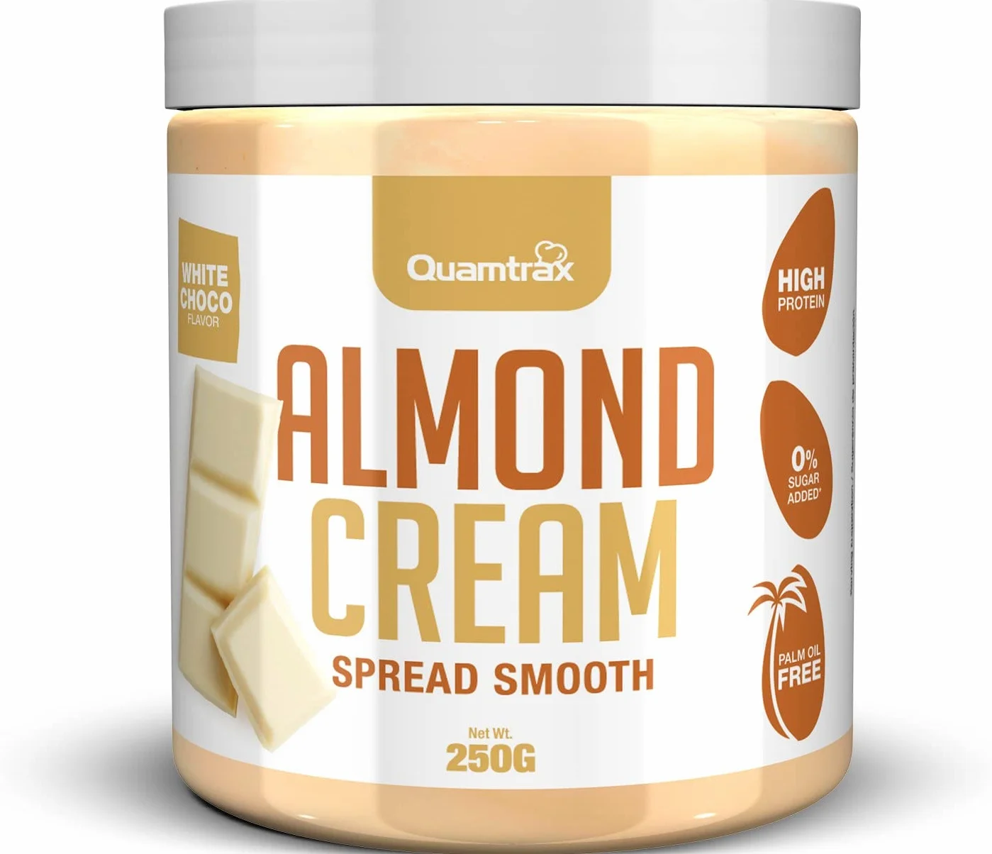 Quamtrax Nutrition - Almond Cream - 250 gr - Choco Blanco - Alta en proteínas, sin azúcares añadidos y sabor delicioso