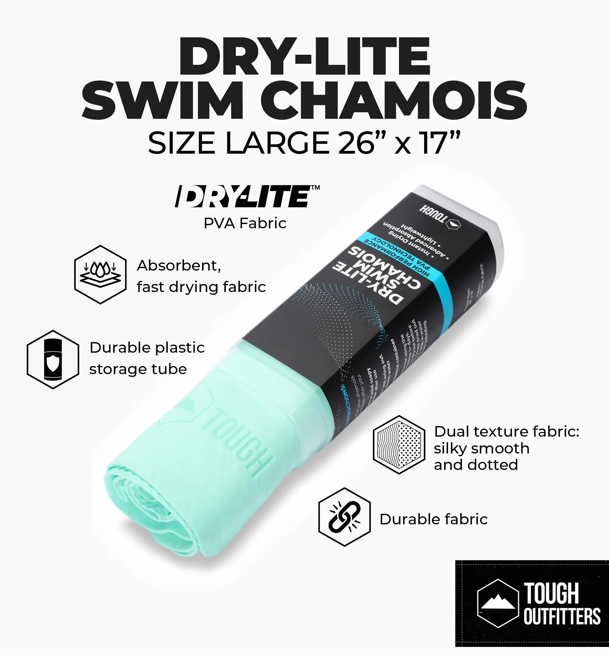 Tough Outfitters Toalla de Natación Absorbente de Secado Rápido PVA Gamuza de Nadador Grande 26 x 17 Pulgadas