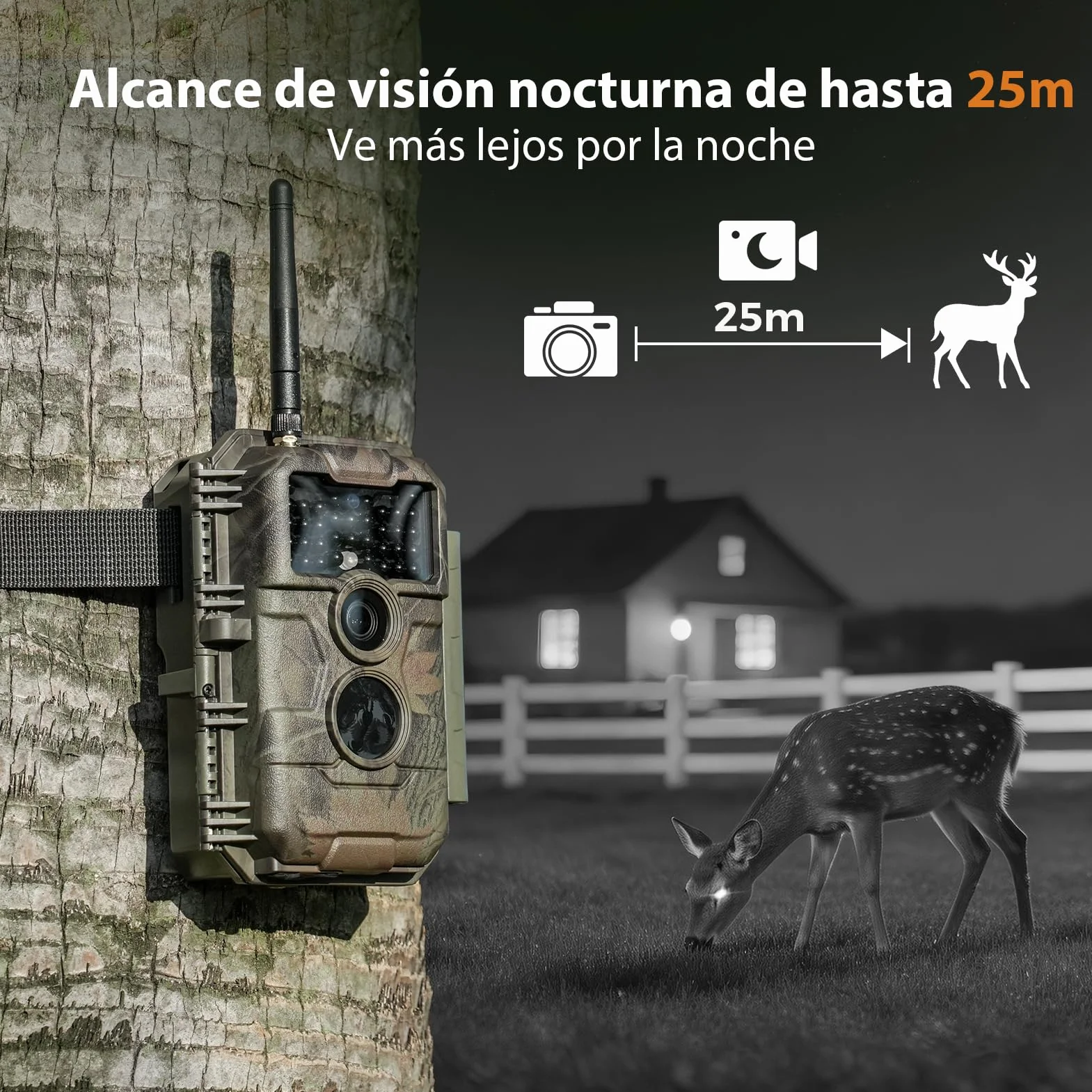 GardePro E6 Câmaras de Caça WiFi con Antena y App 48MP 1296P H.264 Vidéo, Camara Fototrampeo con Alcance de Visión Nocturna de 25m y Amplio Campo de Visión de 110°