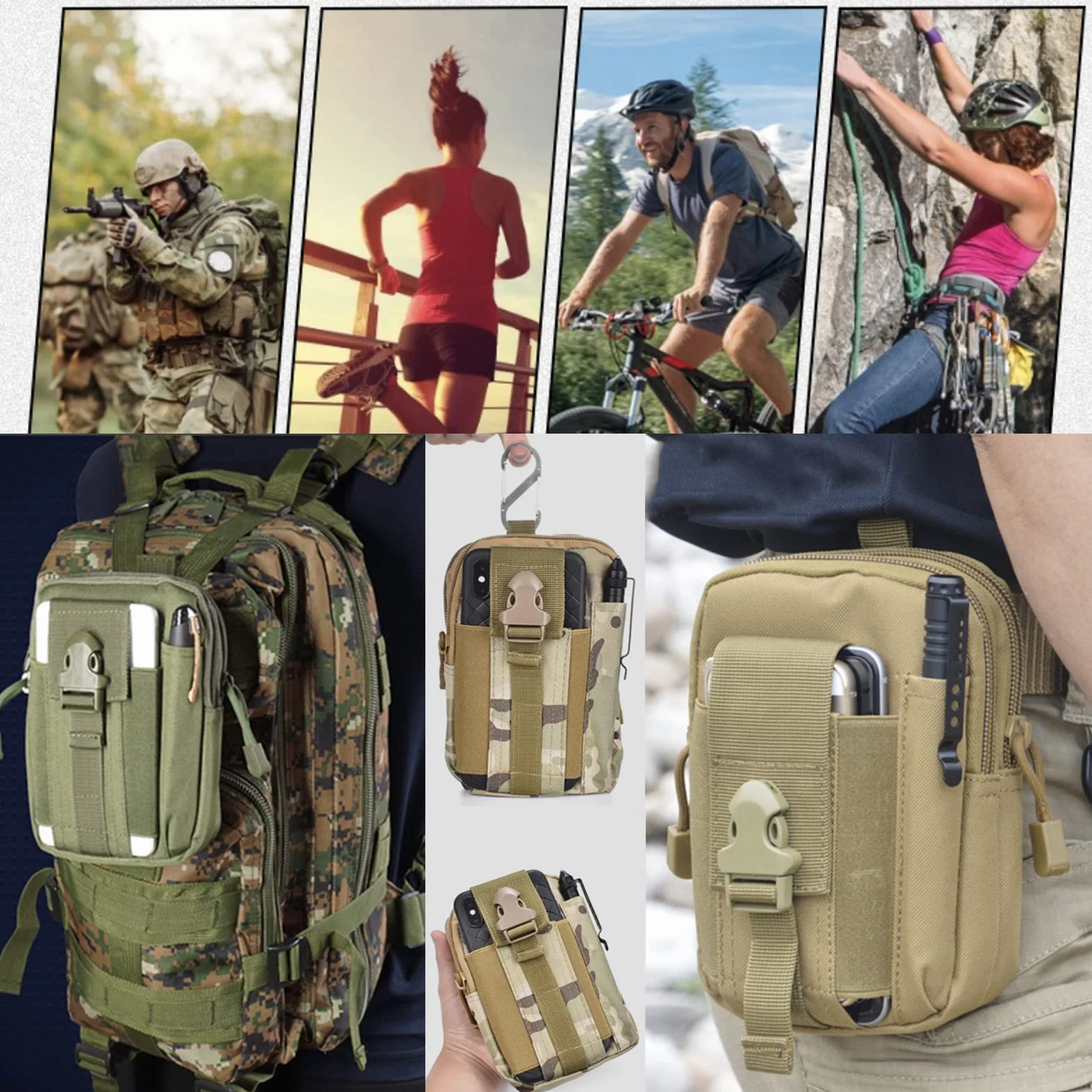 ZhaoCo Multiusos Poly Herramienta Soporte Tactical Molle EDC Bolsa Utilidad Gadget Bolsa Cintura Senderismo Camping