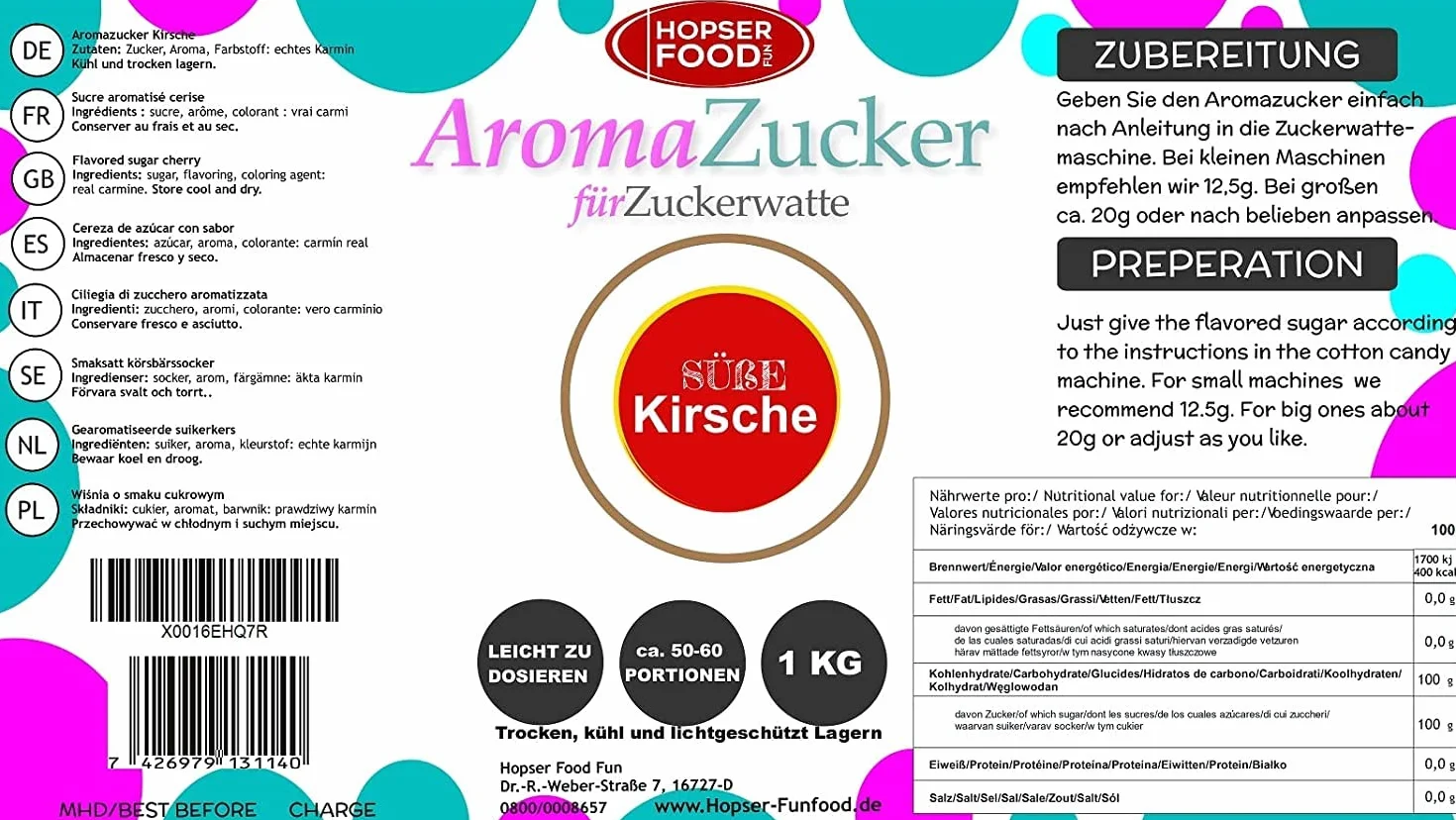 1 KG de azúcar de colores azúcar aromatizada para algodón de azúcar de colores | gusto cereza