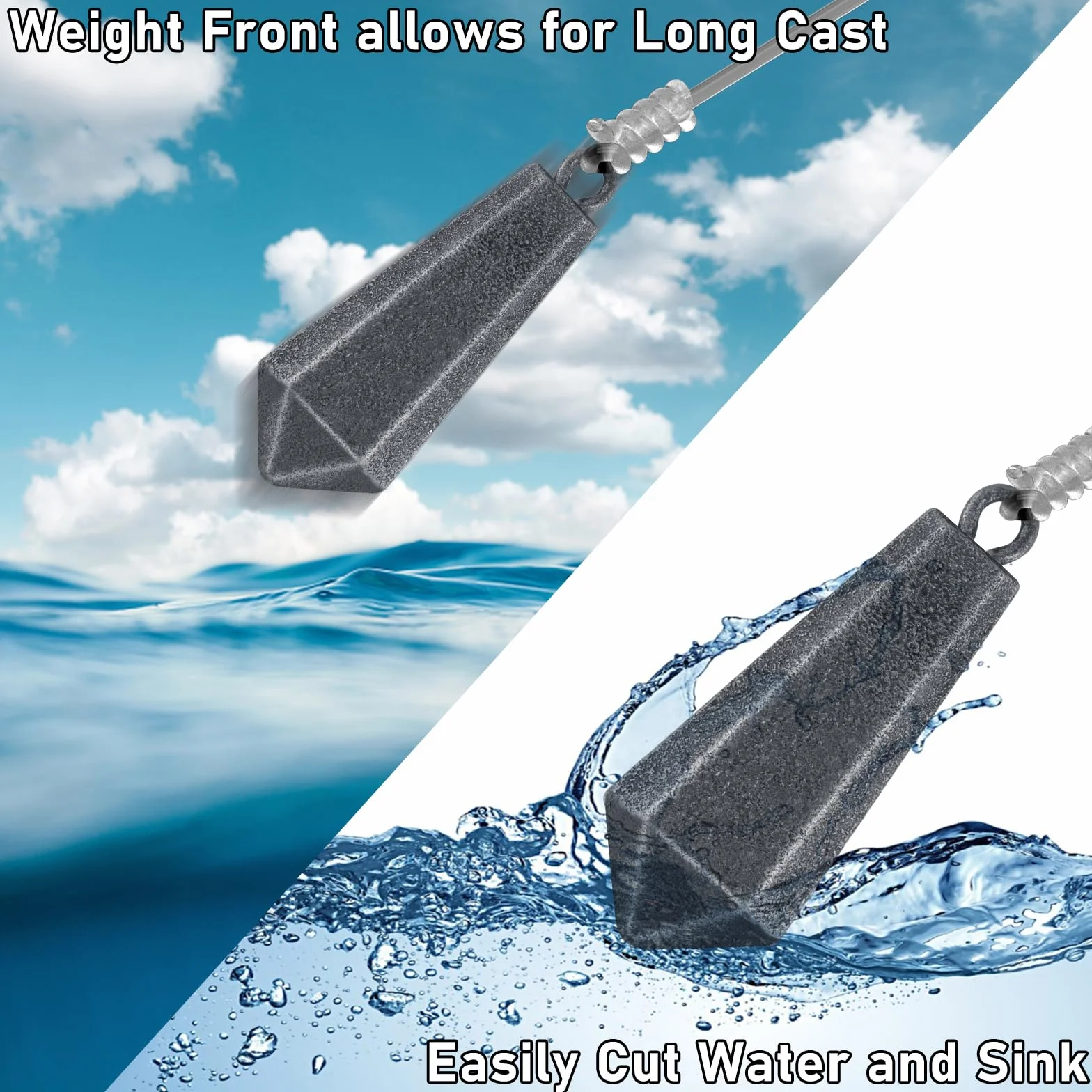 Alwonder Peso de pesca de hierro 30-100 g, plomero de acero para pesca en el mar, lanzamiento largo