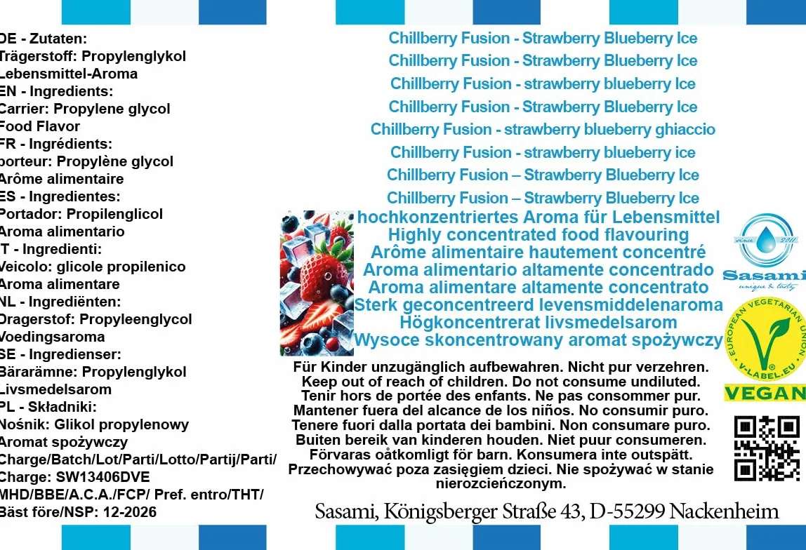 Chillberry Fusion - Strawberry Blueberry Ice aroma concentrado - Vegano - Sasami - 10ml