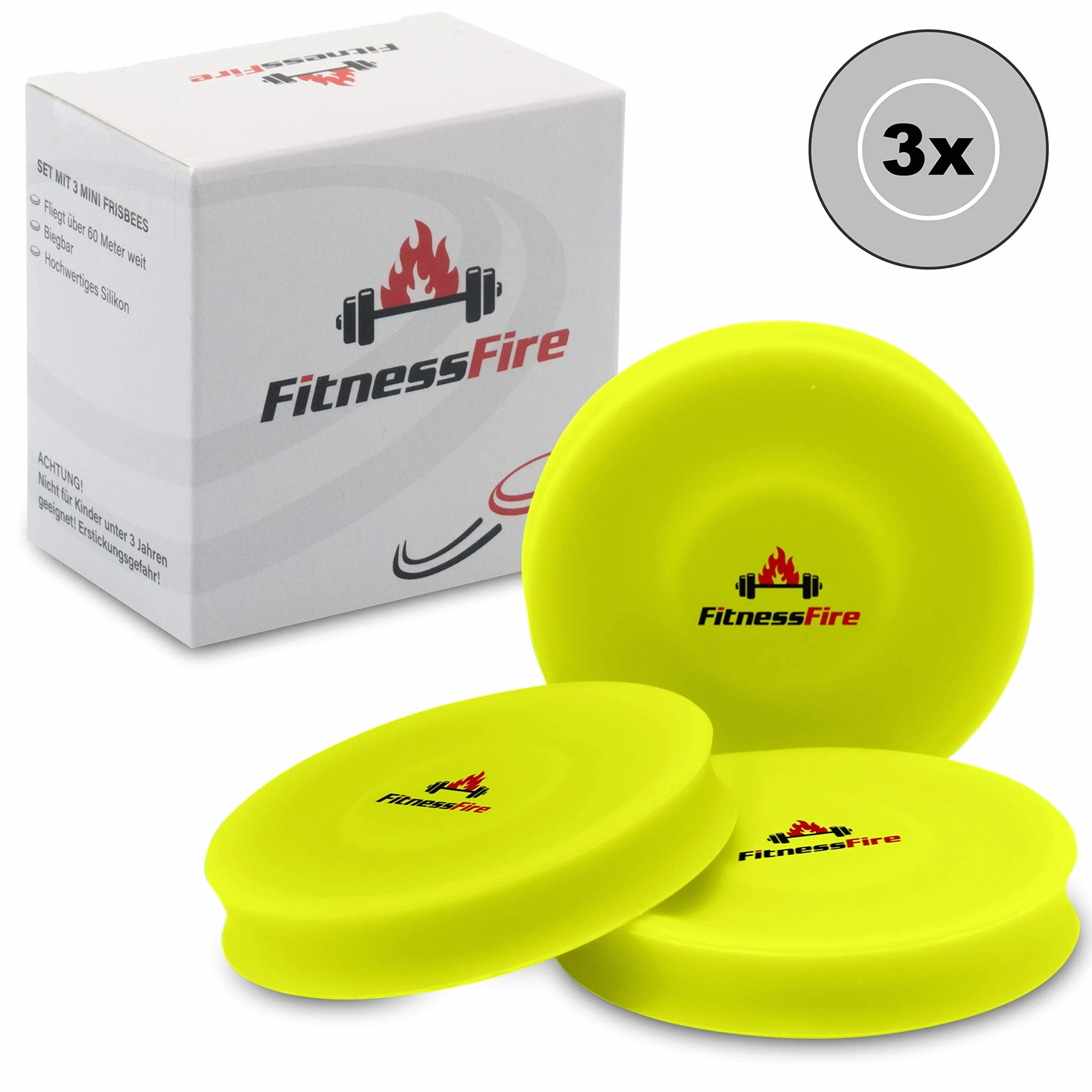 Set de 3 Mini Frisbee - Disco volador 60 metros - Amarillo