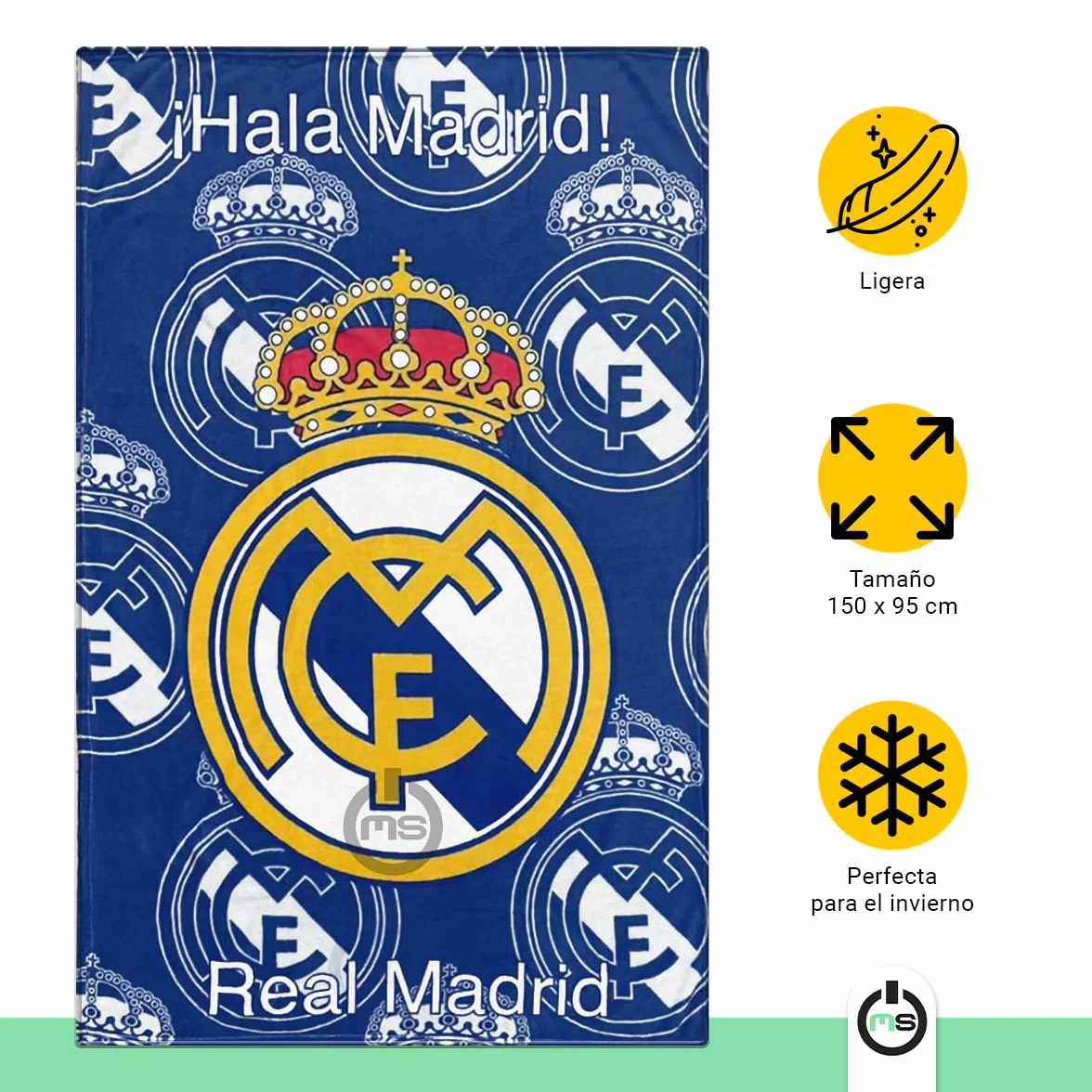 Manta Coralina Real Madrid 100×150 cm Oficial Tejido Suave