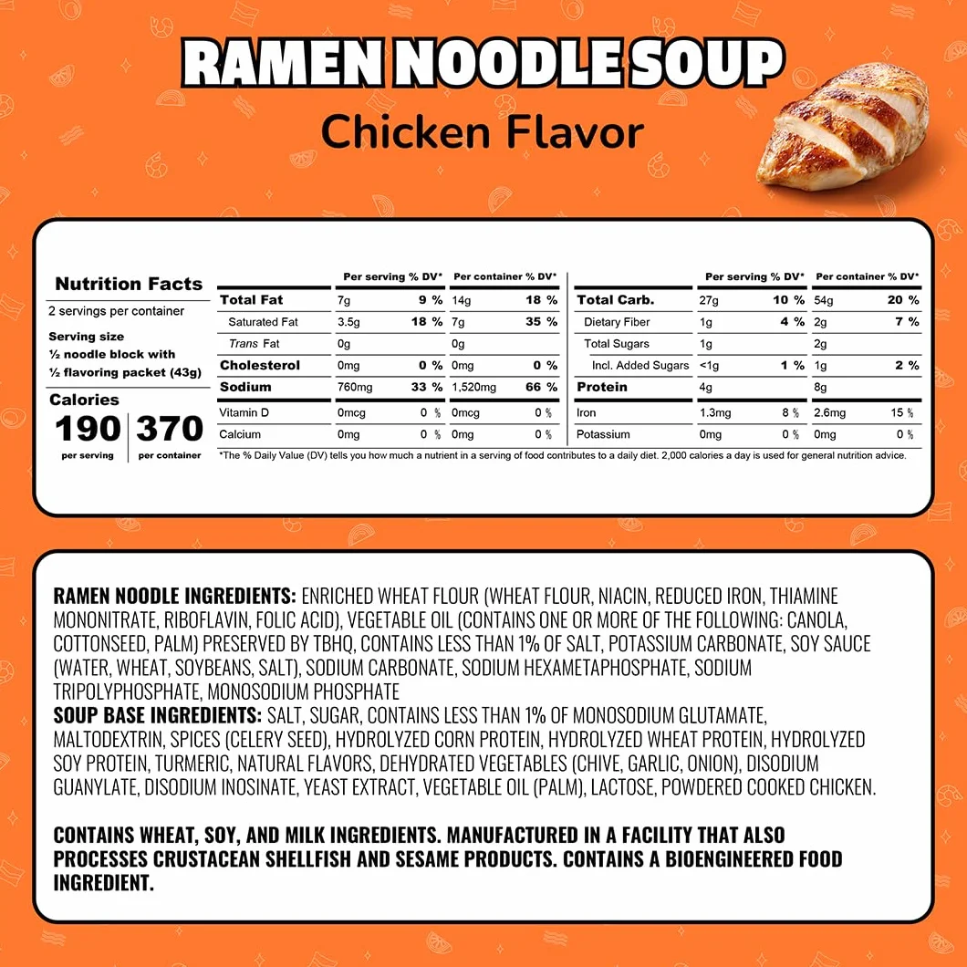 Maruchan Sopa de Fideos Ramen Sabor a Pollo, Fideos Instantáneos Japoneses, 3 oz (Paquete de 24)