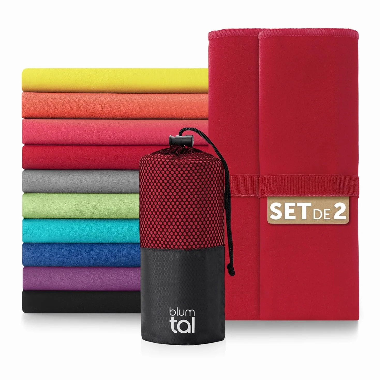 Blumtal Toallas de Microfibra 80x40 cm Secado Rápido Gimnasio Rojo